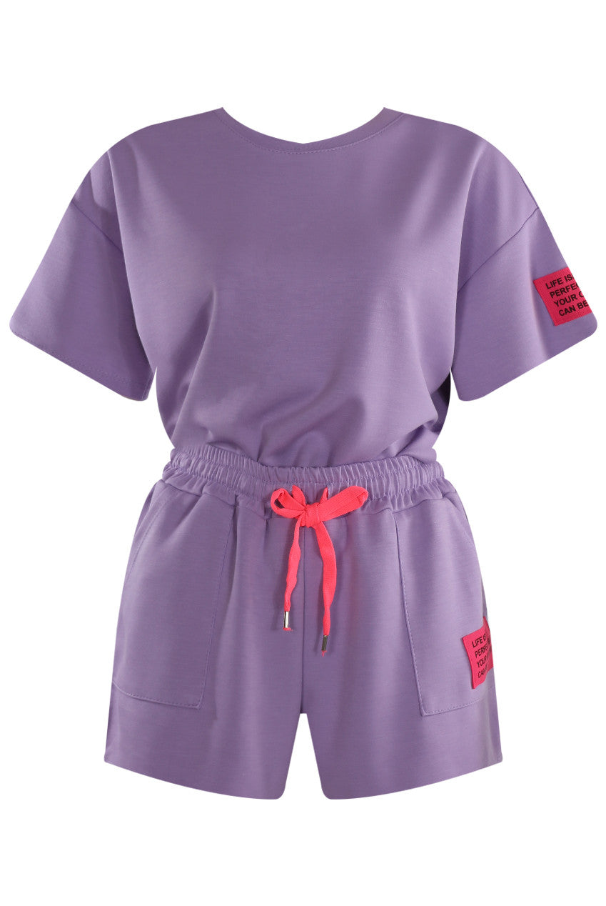 CARINA - Slogan Tag T-Shirt & Short Set