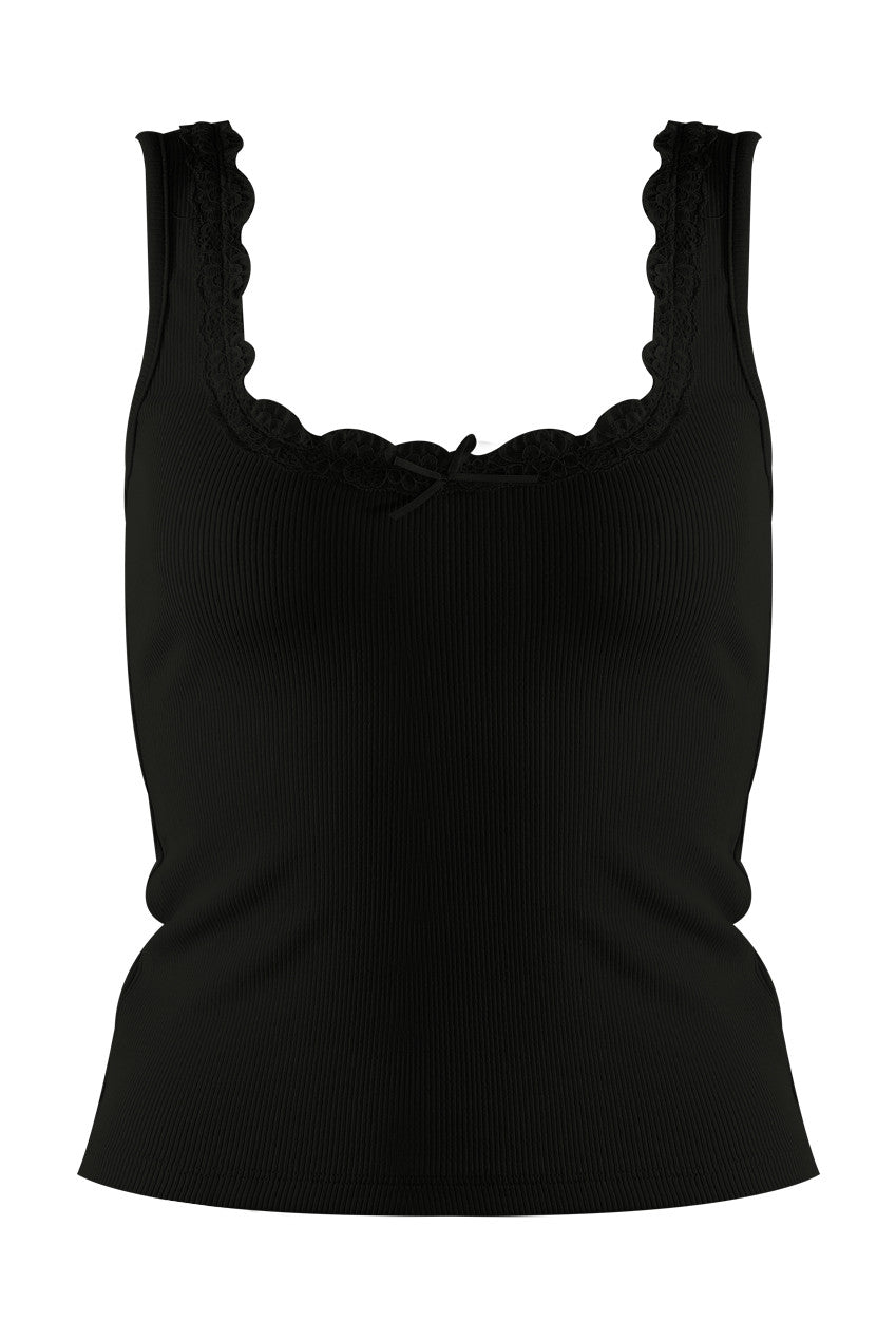 ELEANOR - Lace Neckline Vest Top Black