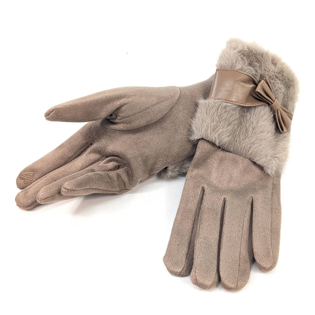 EVELYN - Bow & Faux Fur Gloves