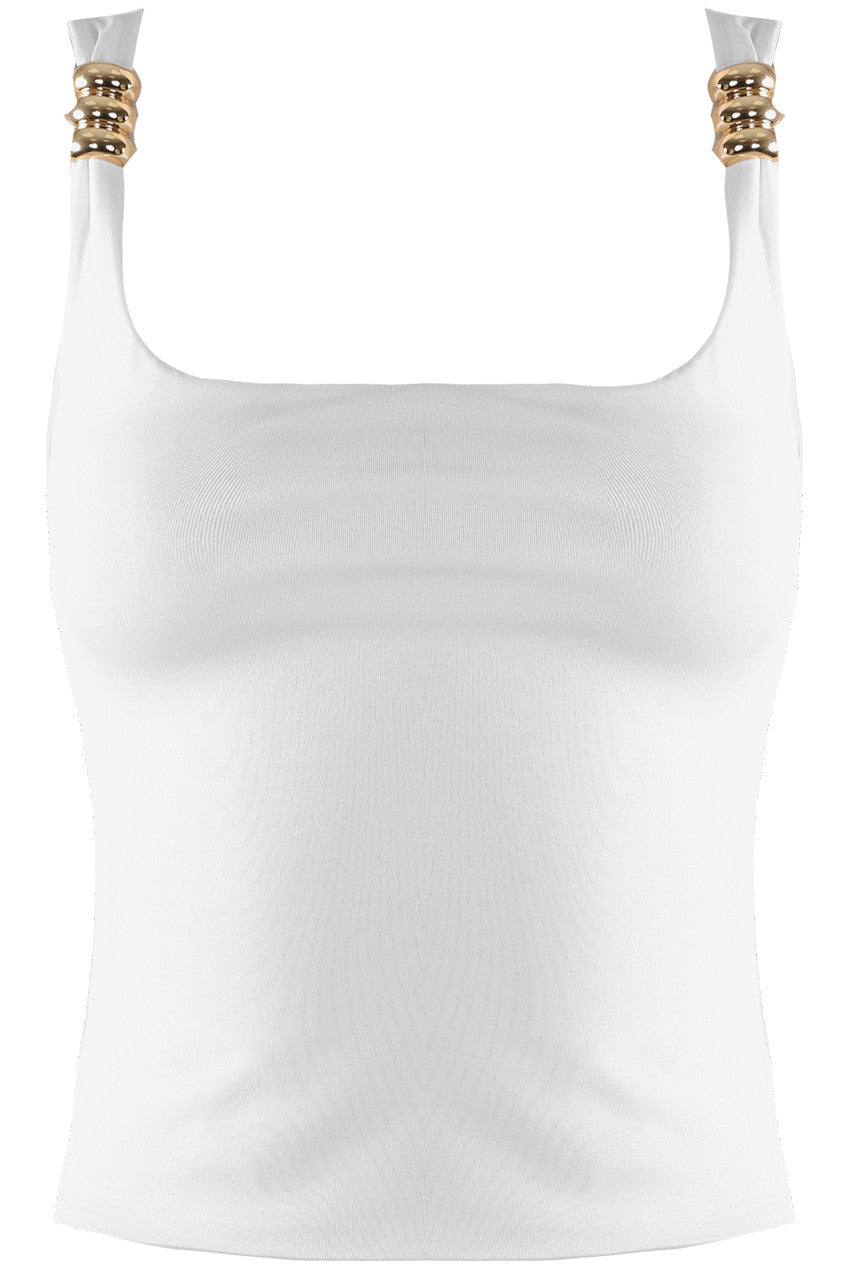 WILLOW - Gold Detail Square Neck Top White