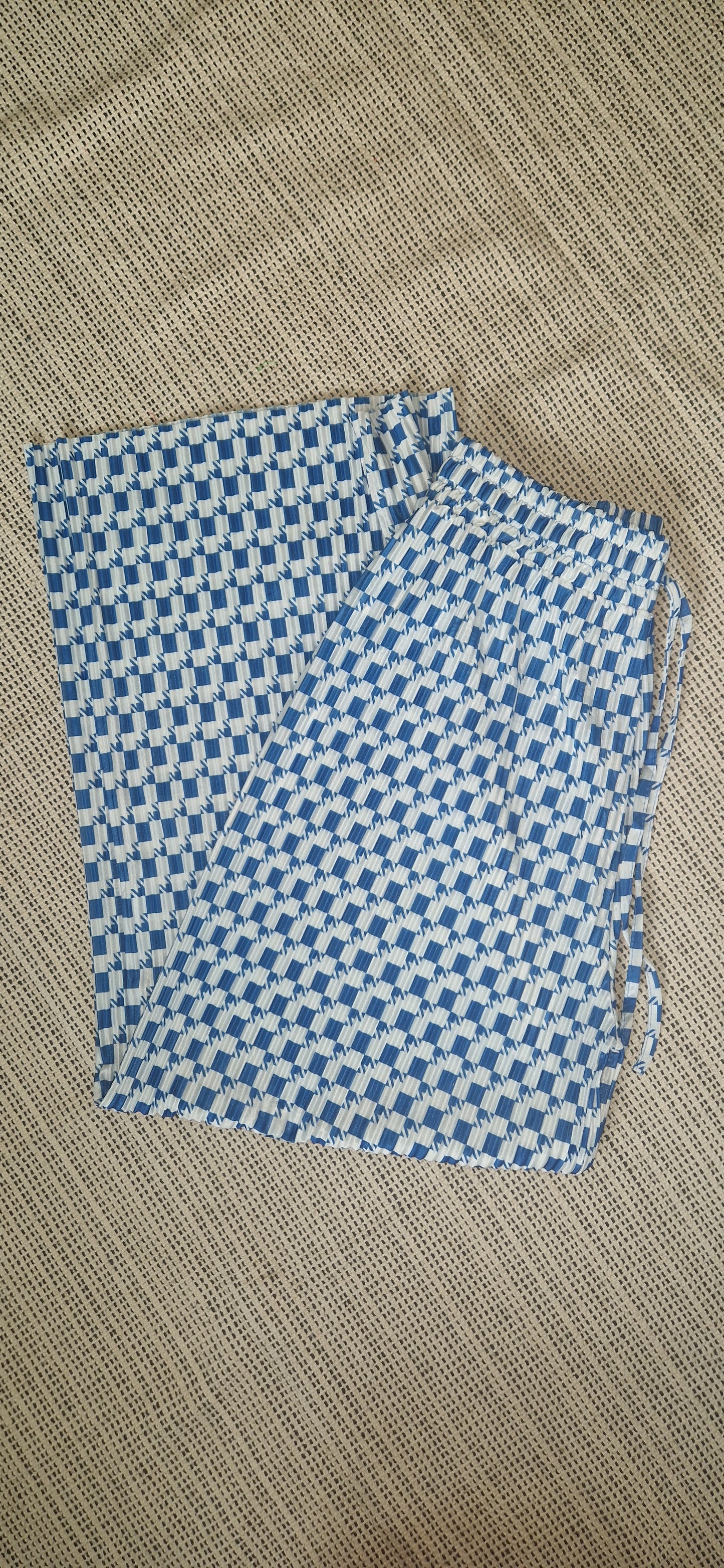 TARA - Patterned Wide Leg Trousers Blue