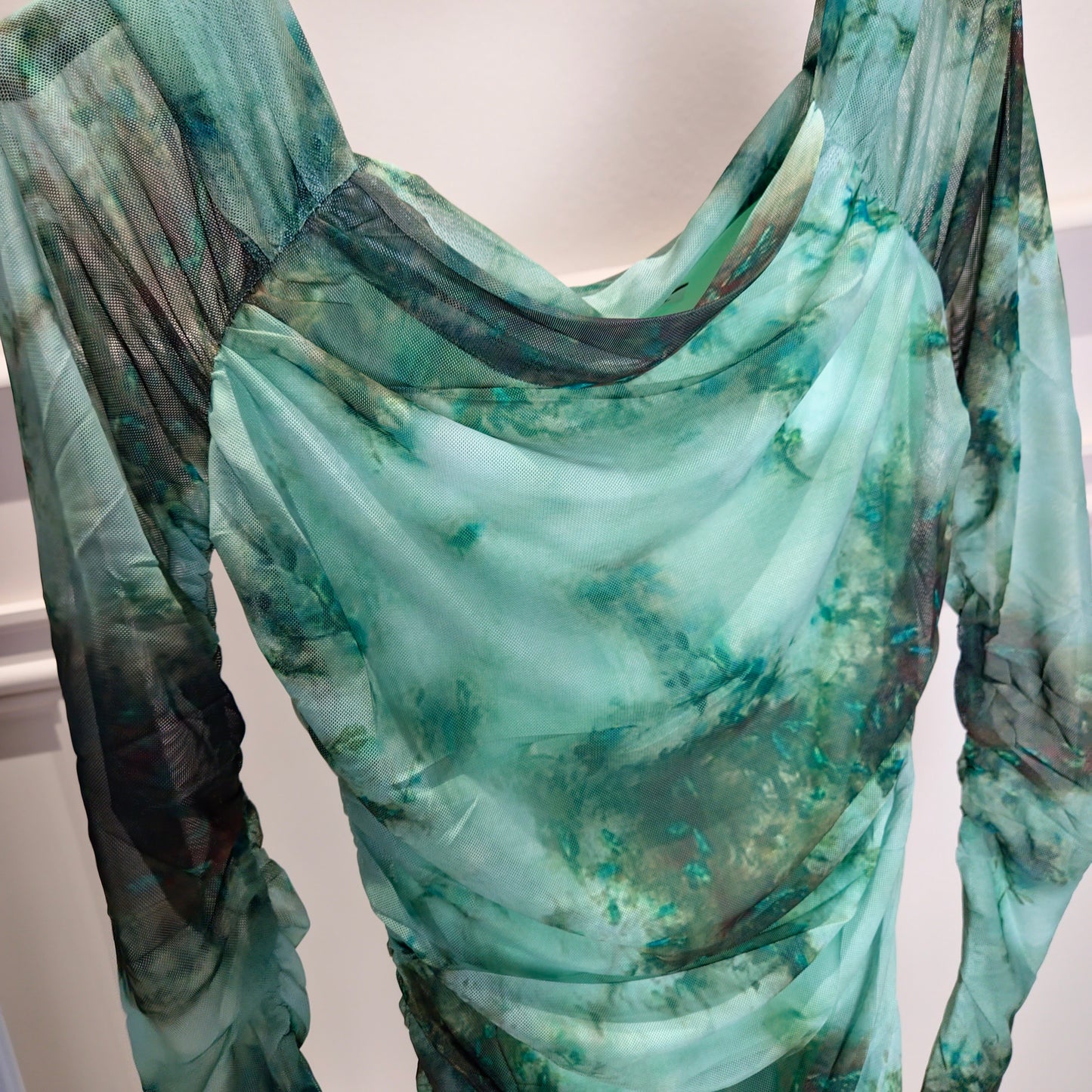 BELLA - Tie Dye Mesh Bardot Mini Dress