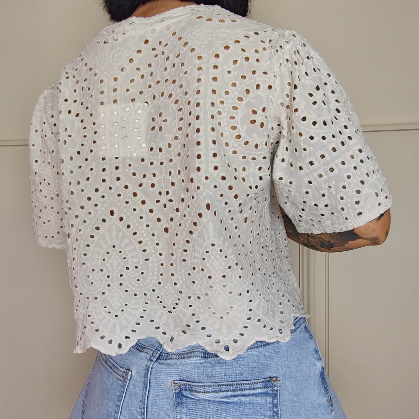 BELLE - Broderie Style Scallop Hem Tie Up Blouse