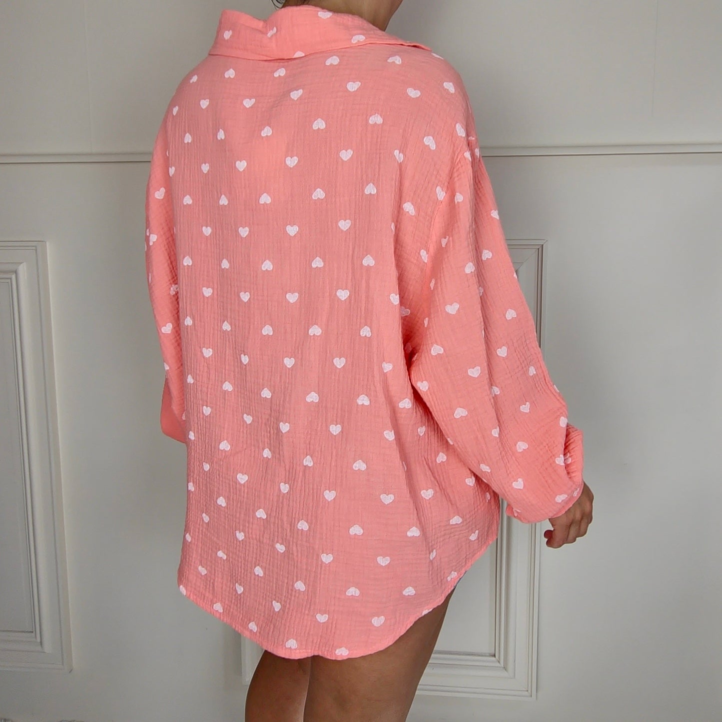 DINA - 100% Cotton Heart Shirt Coral