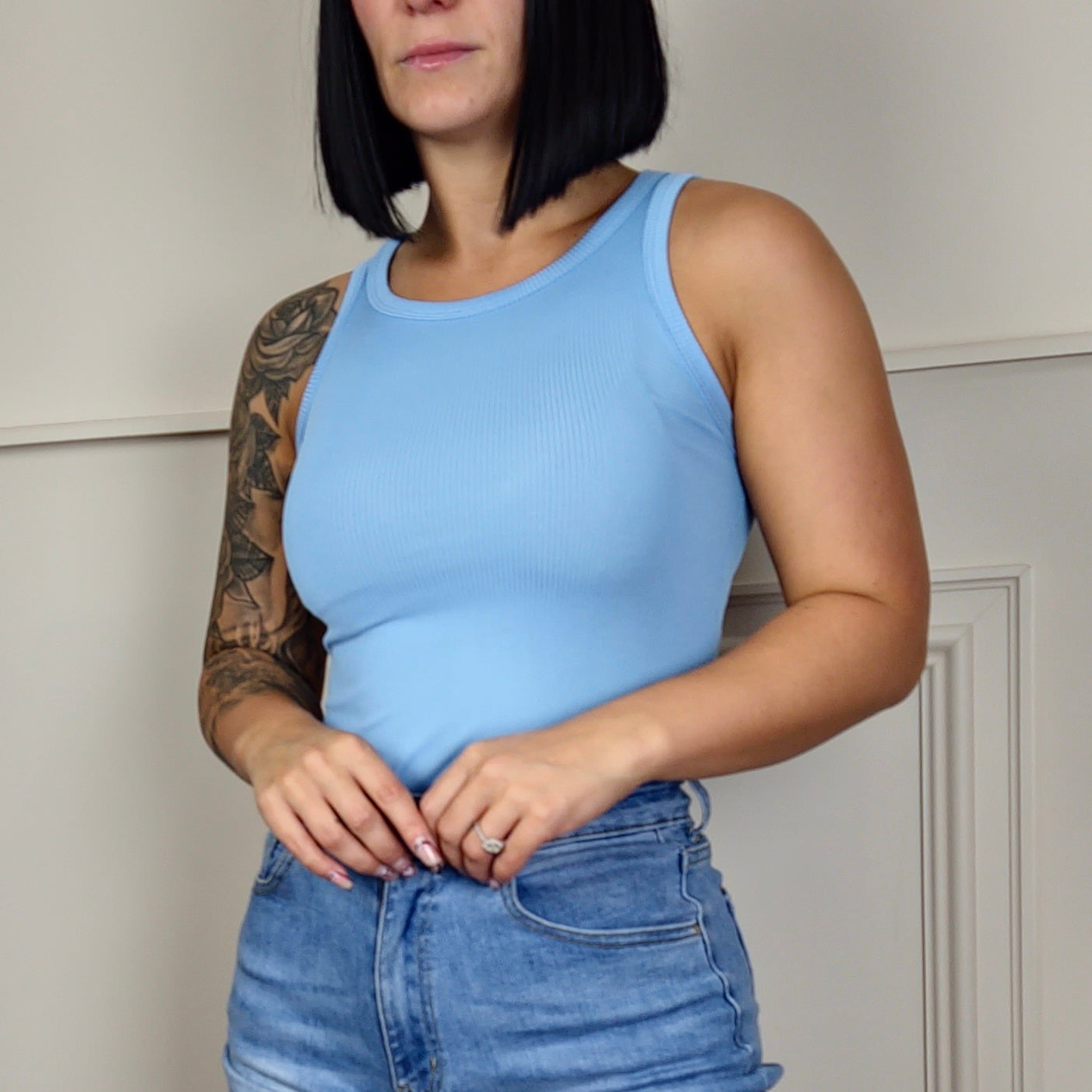 NADIA - Ribbed Vest Top Baby Blue