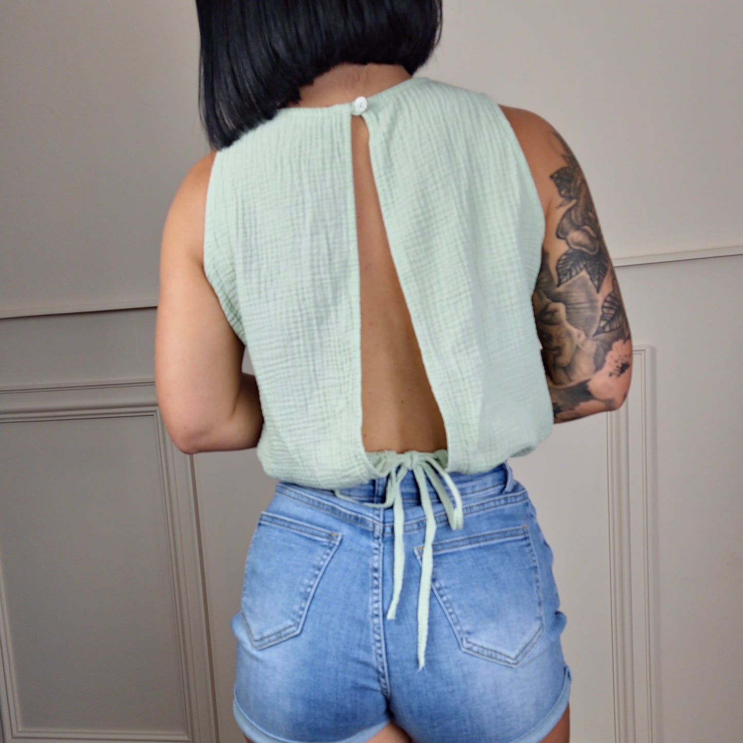 ADELE - Cotton Tie Back Top Mint