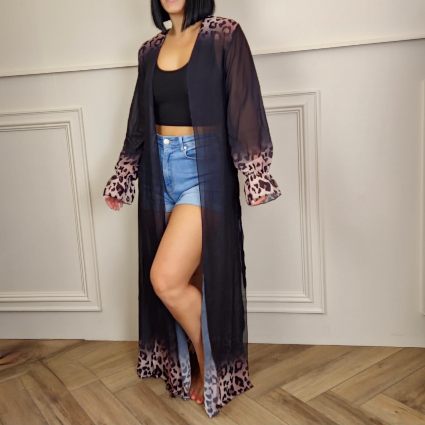 ALORA - Ombre Leopard Print Cover Up Blaxk