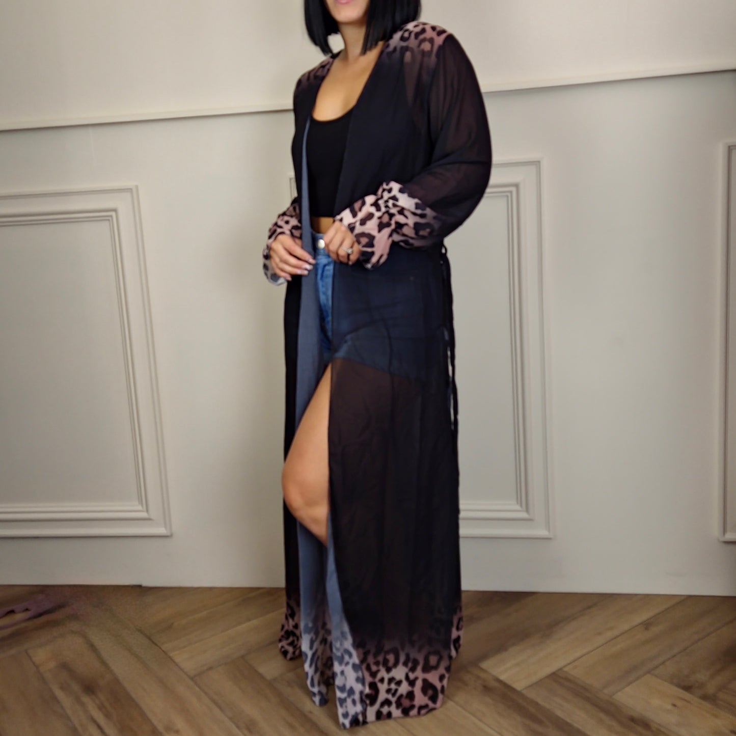ALORA - Ombre Leopard Print Cover Up Blaxk