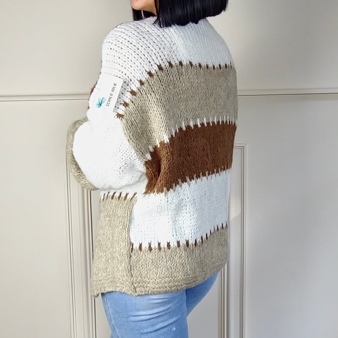 MARIAH - Wool Blend Contrast Colour Block Knitted Cardigan