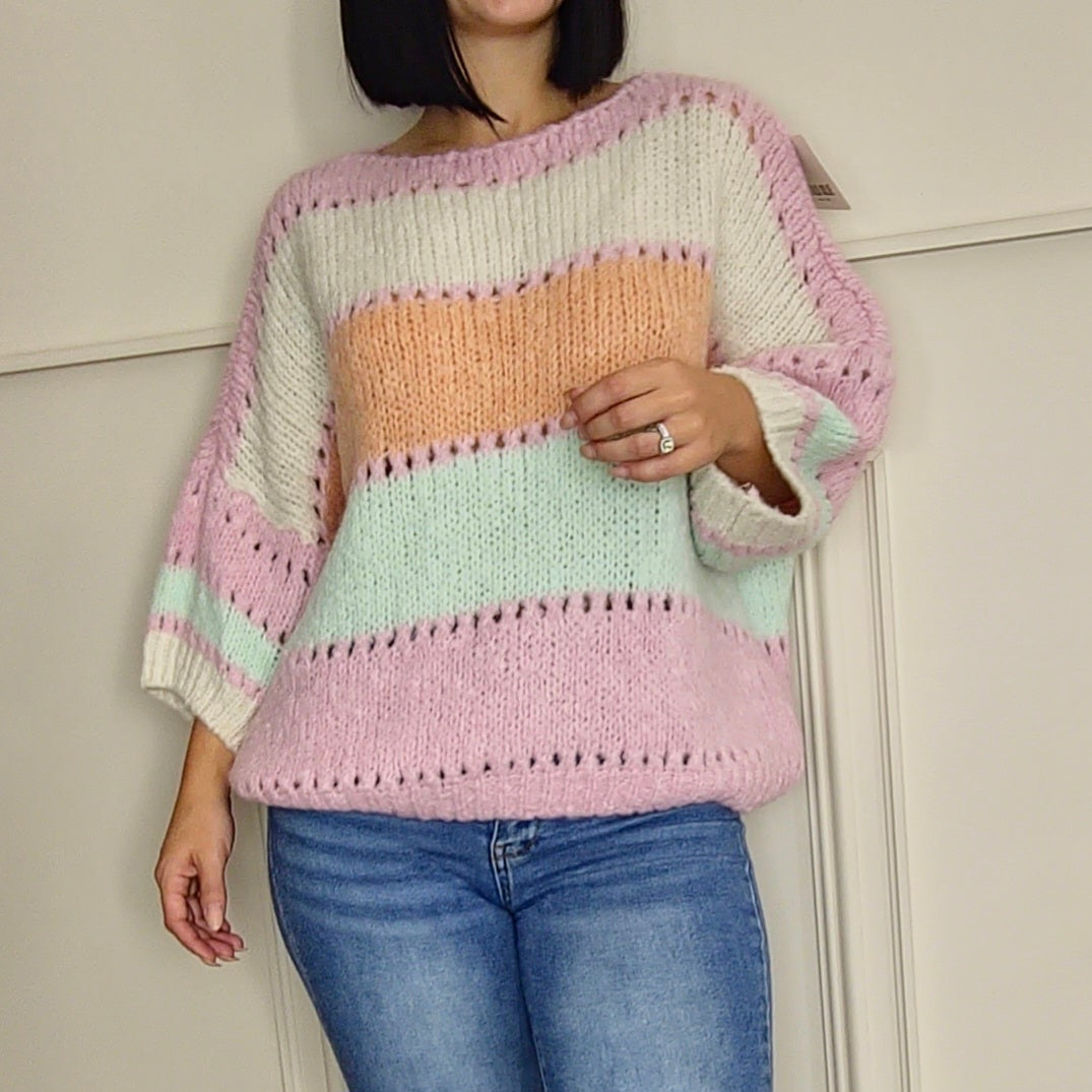 FLEUR - Block Contrast Knitted Wool Jumper