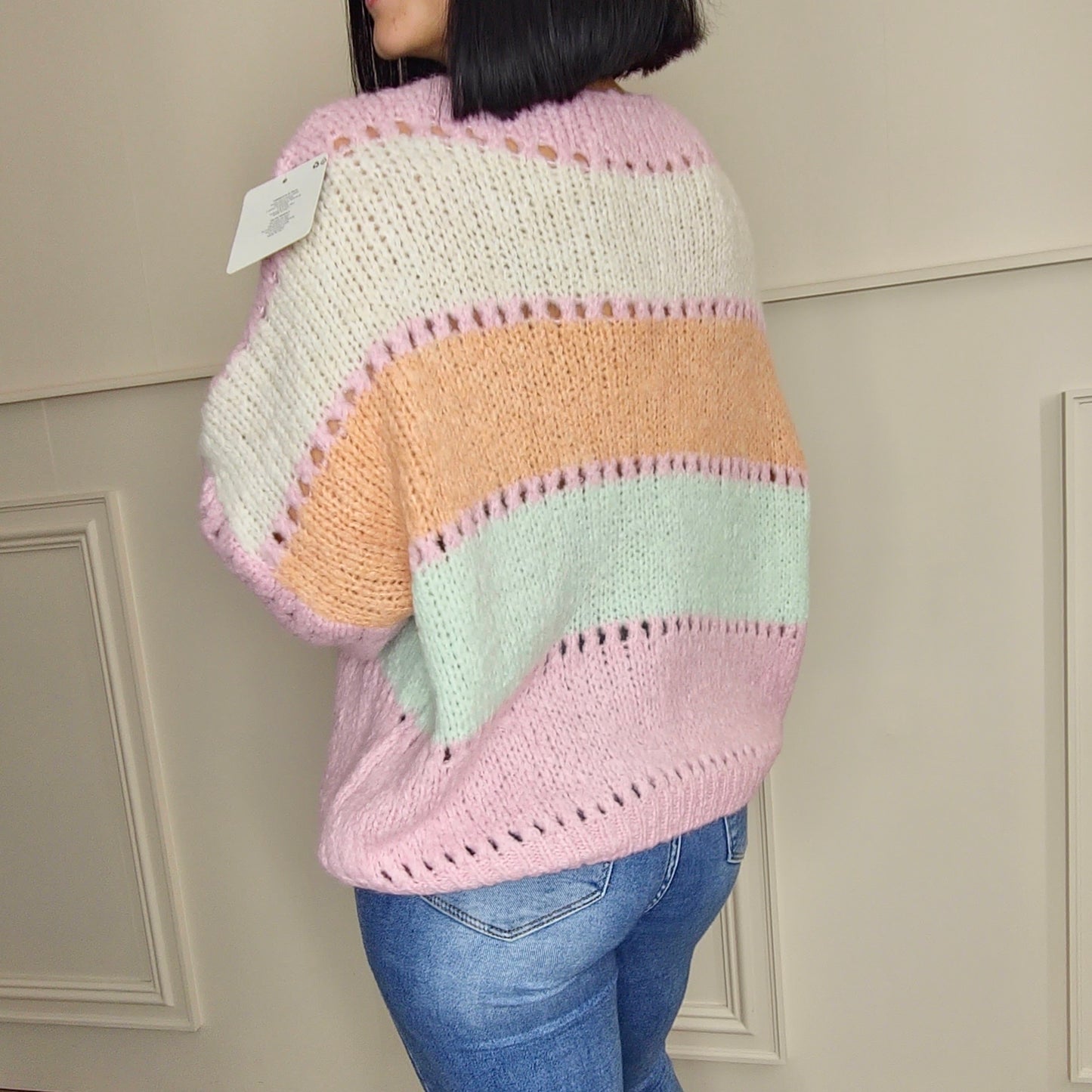 FLEUR - Block Contrast Knitted Wool Jumper