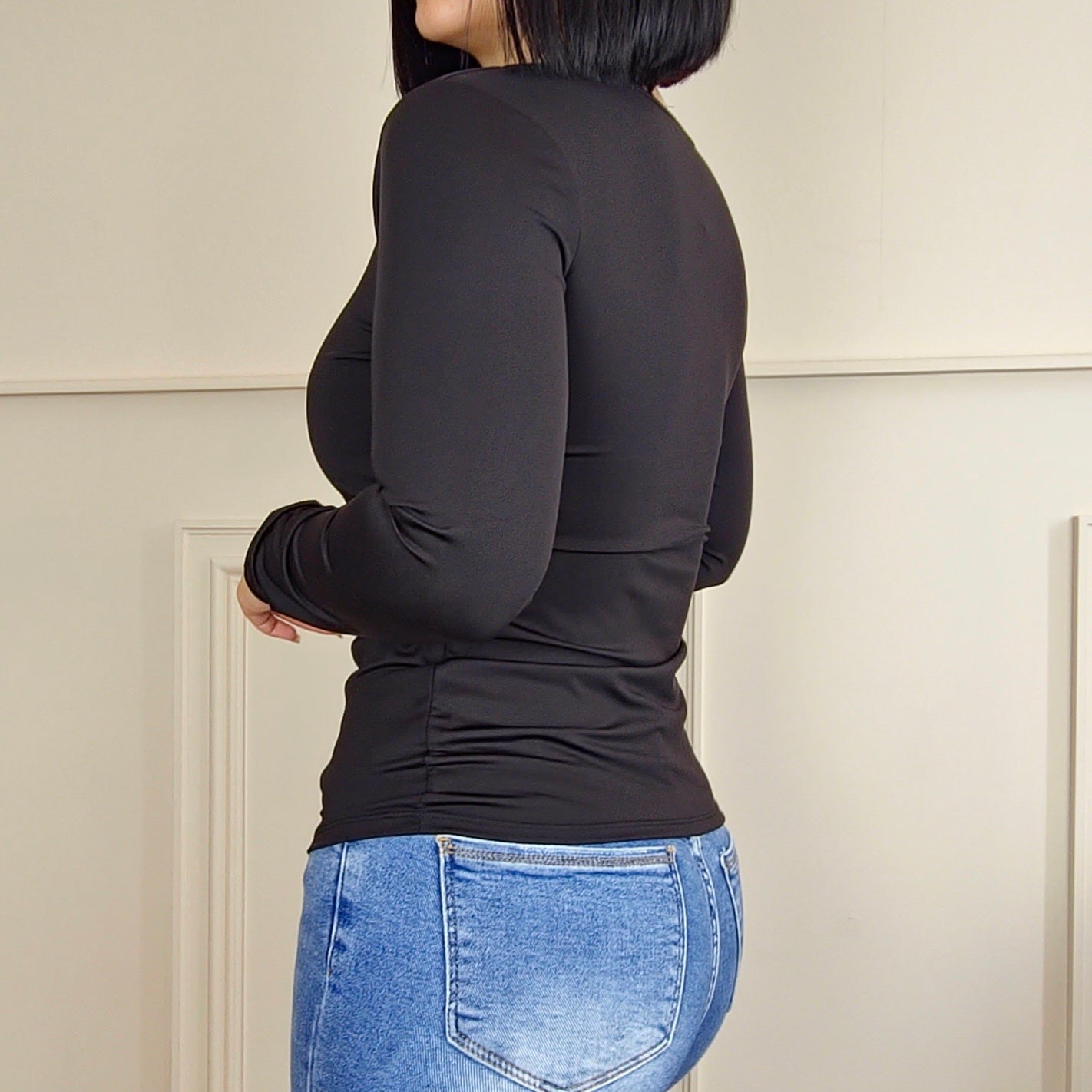 CASEY - Thick Slinky Stretch Long Sleeve Top Black