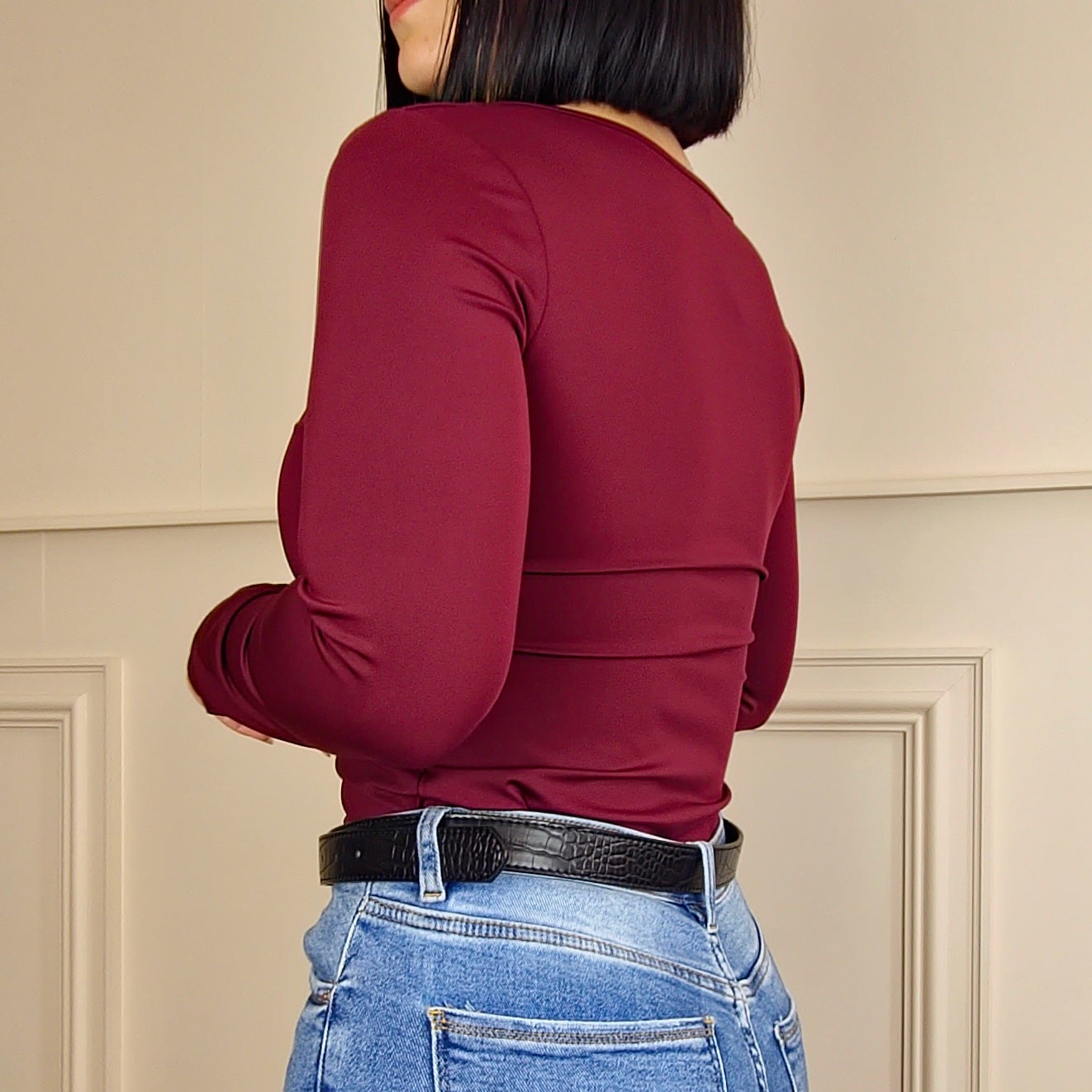 CASEY - Thick Slinky Stretch Long Sleeve Top Wine