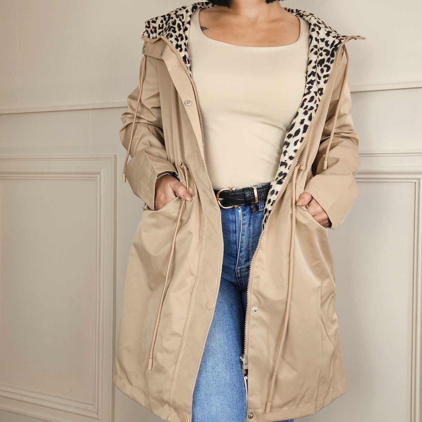 HOLLIE - Reversible Beige Windbreaker Jacket