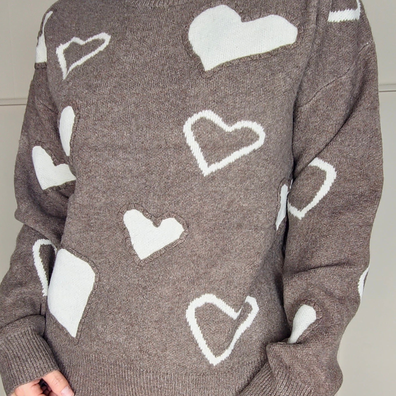 MILA - PREMIUM Contrast Heart Sweater Jumper Mocha