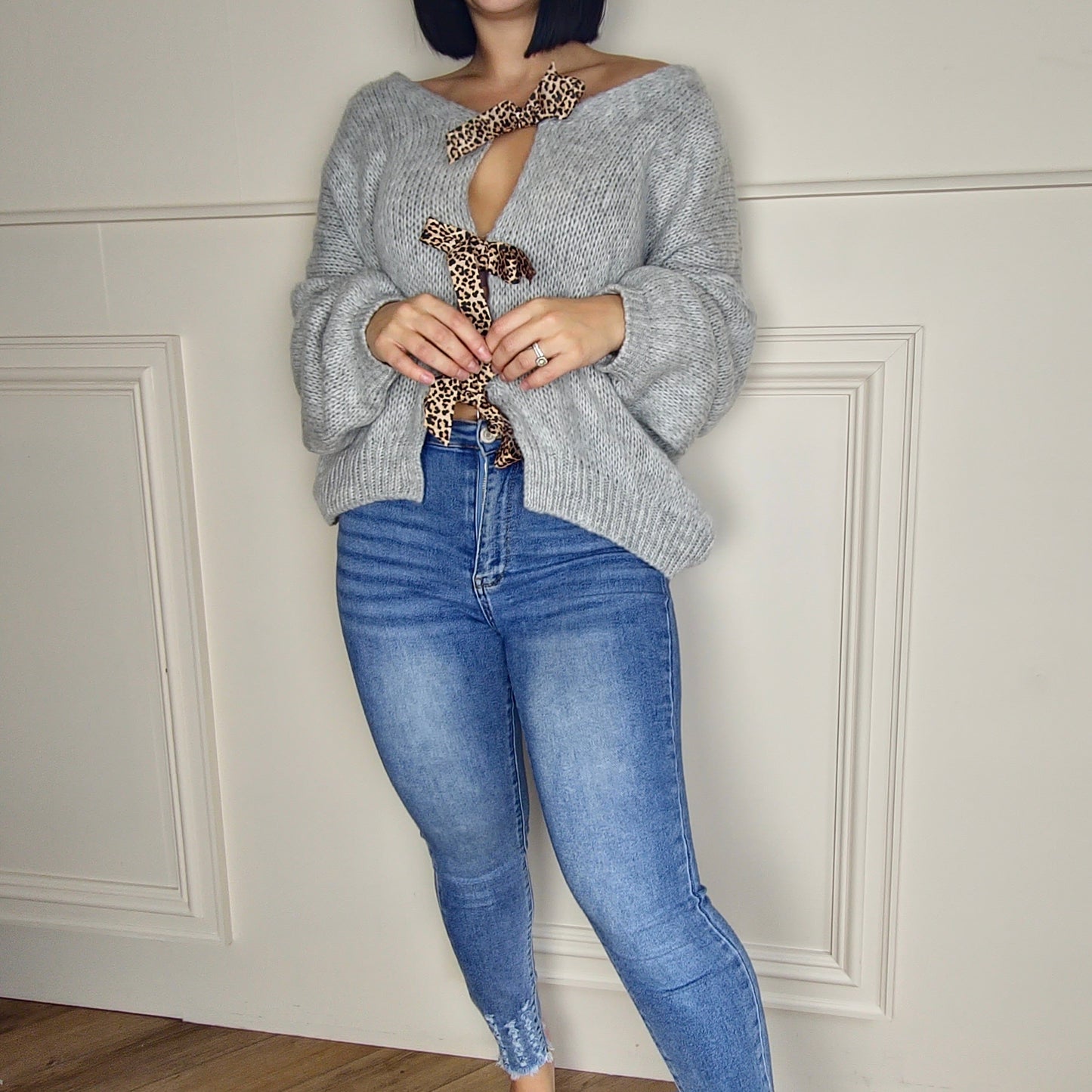 STEPHANIE - Leopard Tie Up Knitted Cardigan
