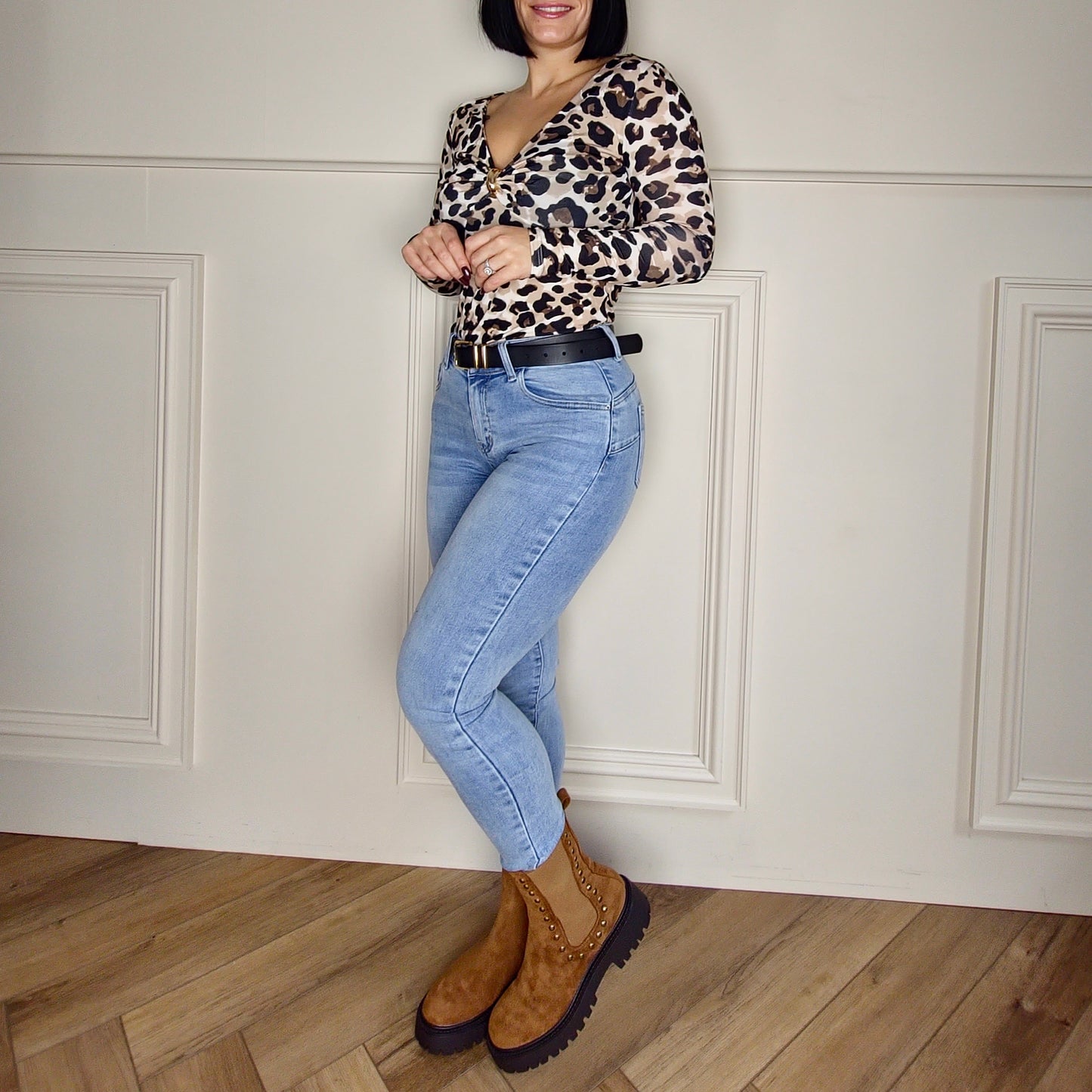 SELENA - Skinny Fit Denim Button Detail Ultra Stretch Jeans