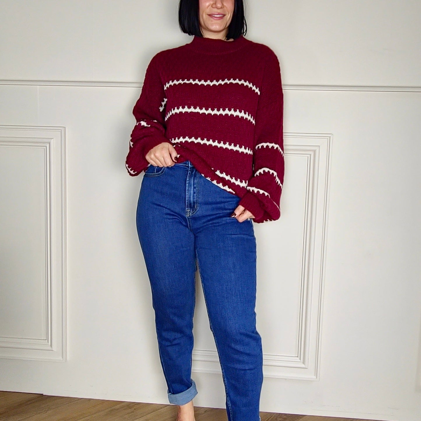 CINDY - Patterned Knitted Jumper Burgundy