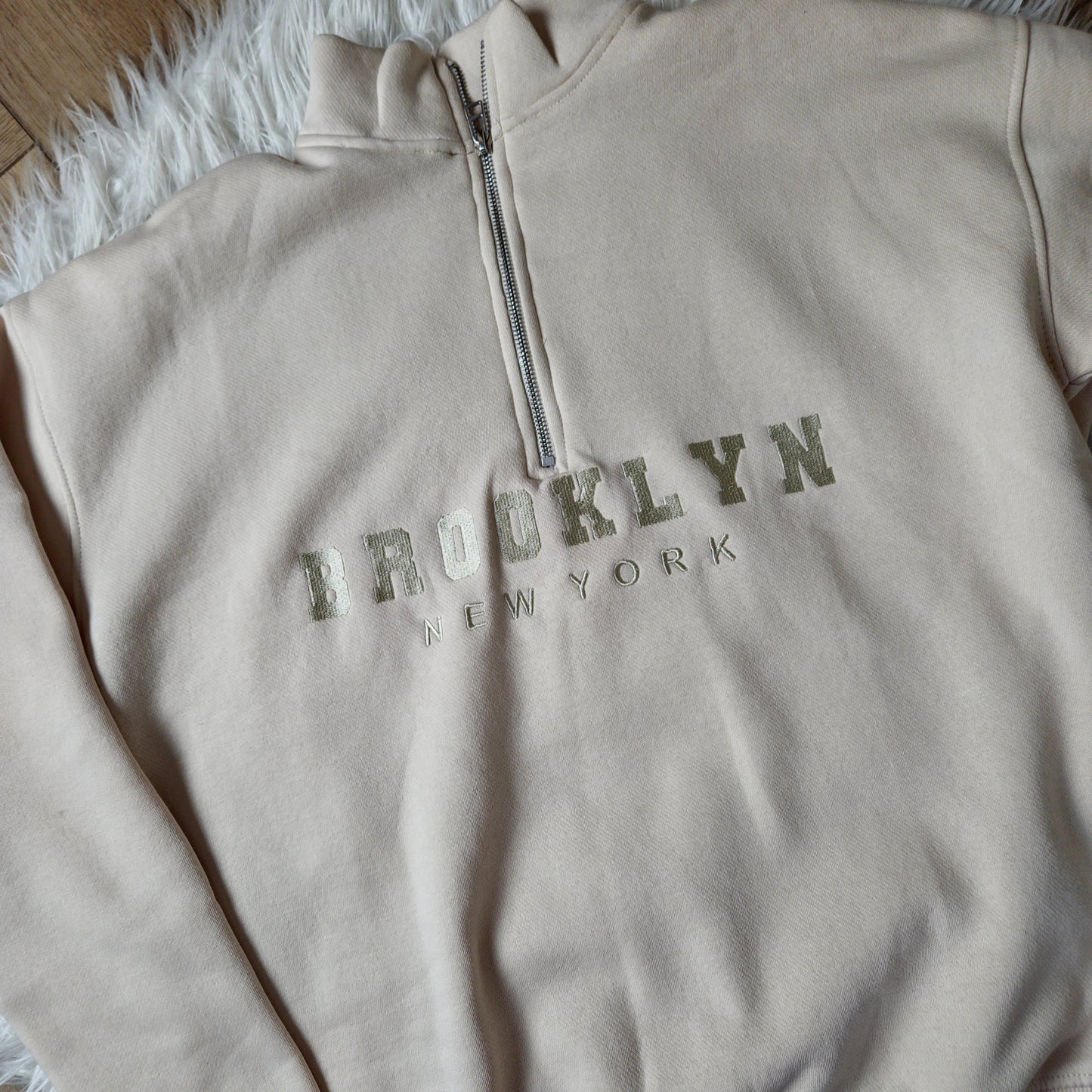 BROOKLYN - Embroided Cotton Blend Fleece Lined Jumper Cream