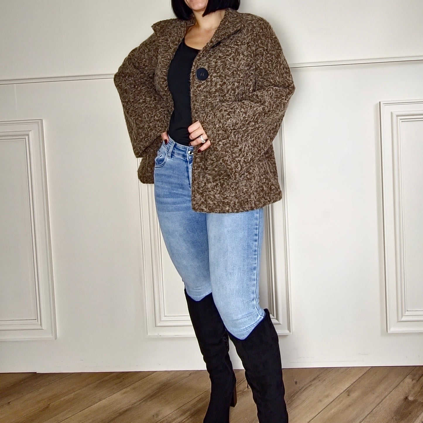 UNA - 100% Cotton Bell Sleeve Boucle Jacket