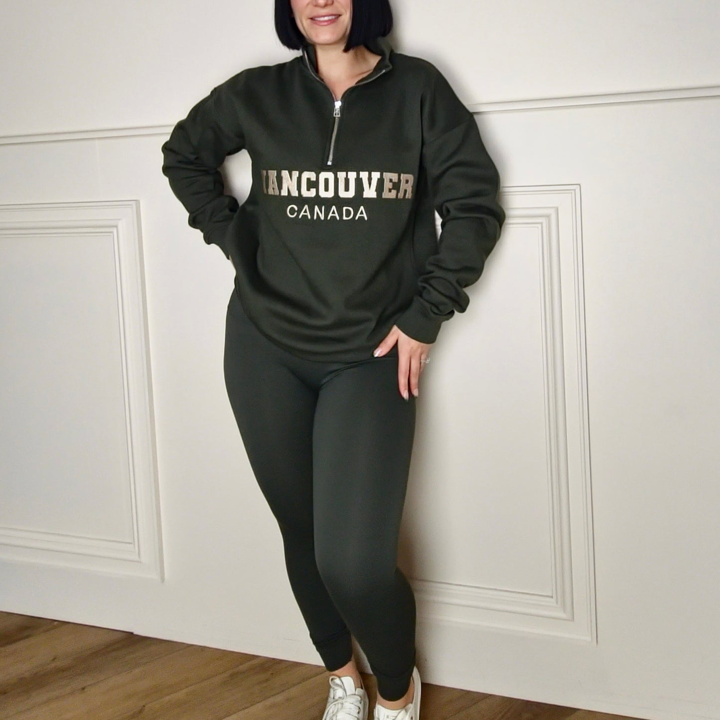 VANCOUVER - Cotton Blend Embroided Fleece Lined Jumper Khaki