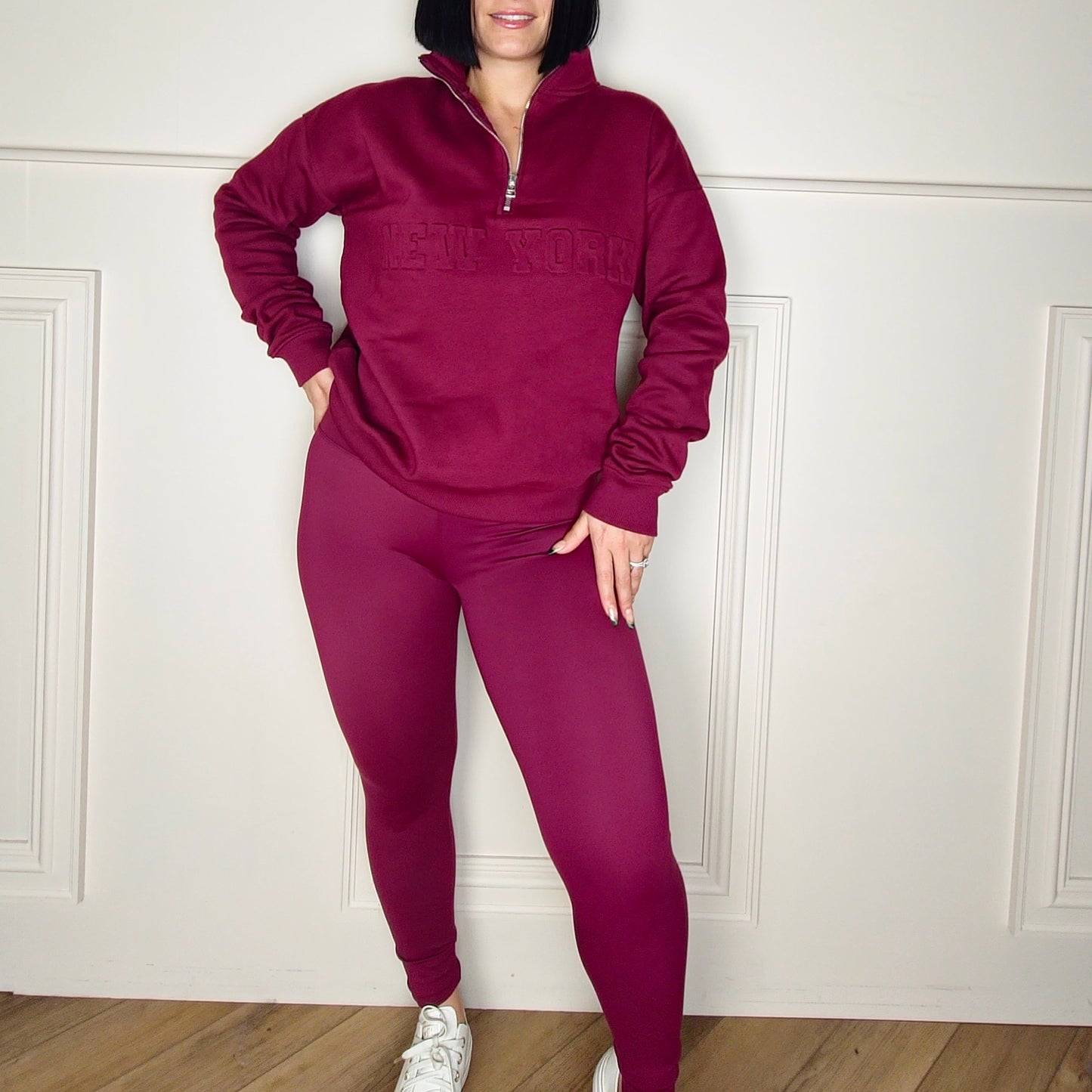 TALIA - High Waisted Sculpting Energy Leggings Front Seam Wine