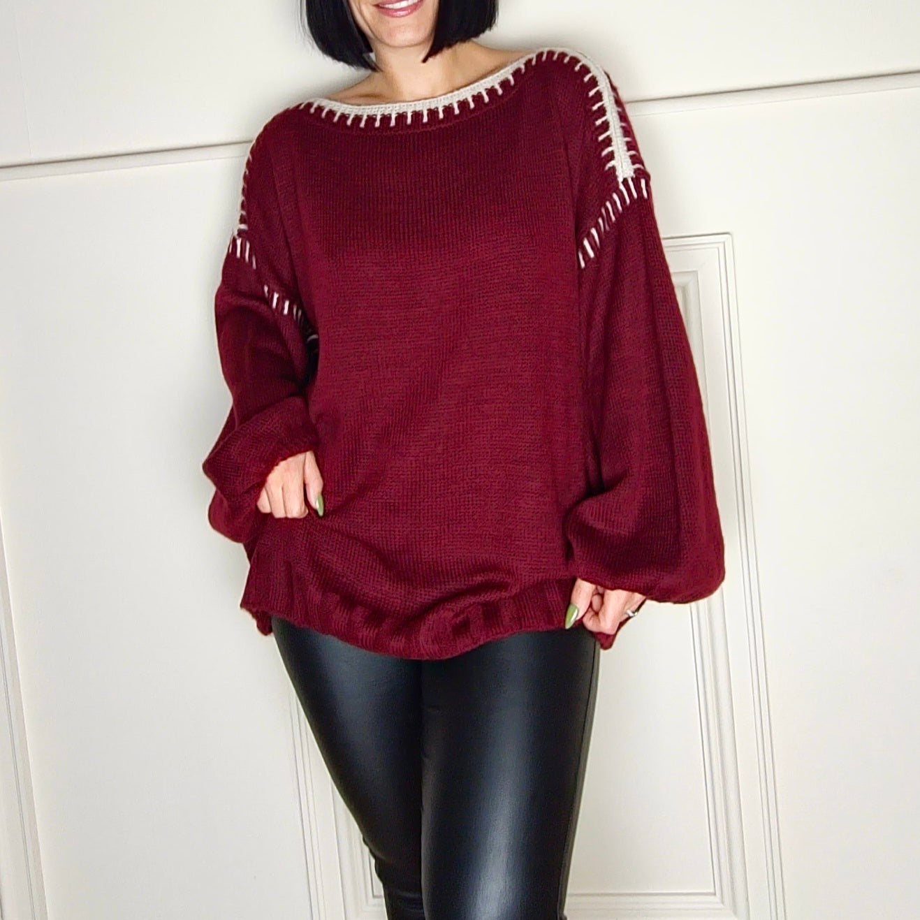 ARLENE - Contrast Knit Balloon Sleeve Jumper