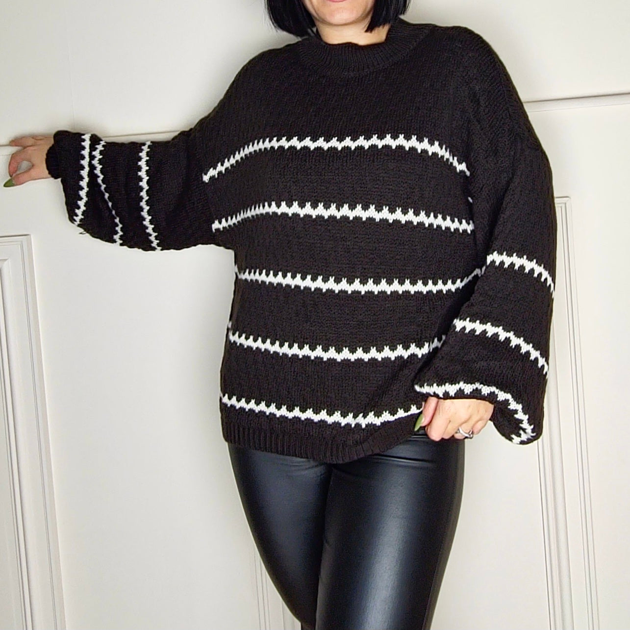 CINDY - Patterned Knitted Jumper Brown