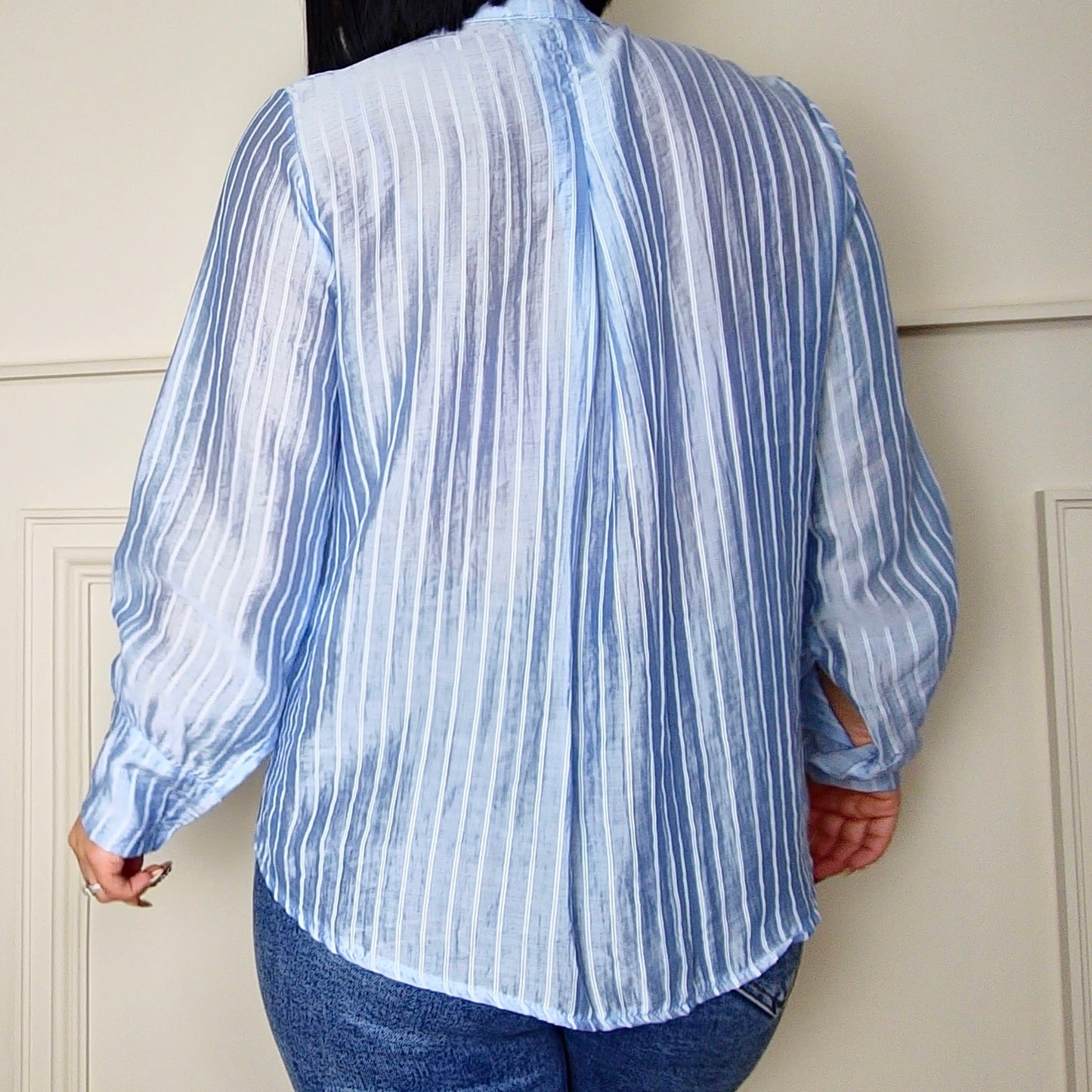 LUNA - Frill Front Stripe Shirt
