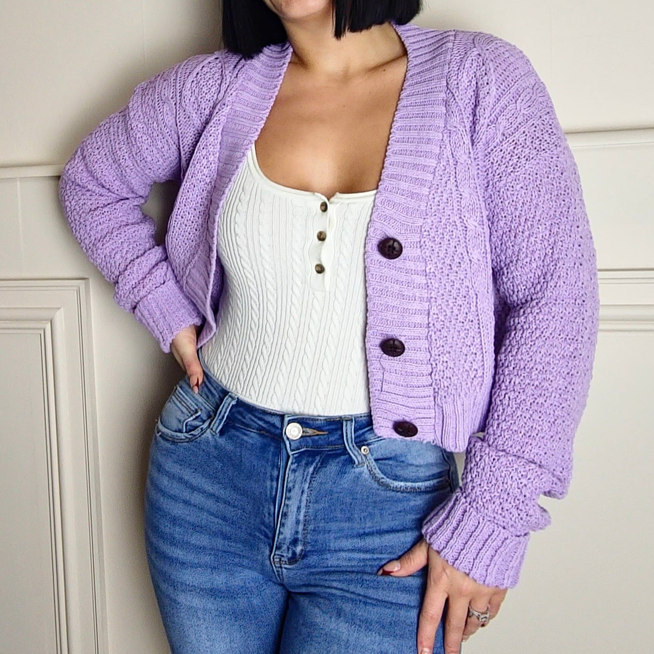 POLLY - Cable Knit Button Up Cardigan