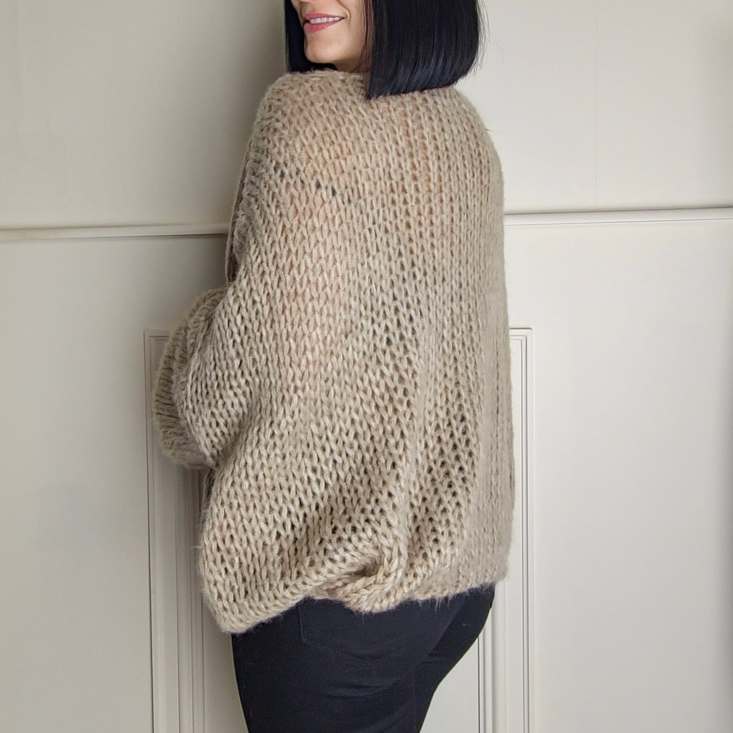 SENA - Oversized Off Shoulder Knitted Sweater Stone