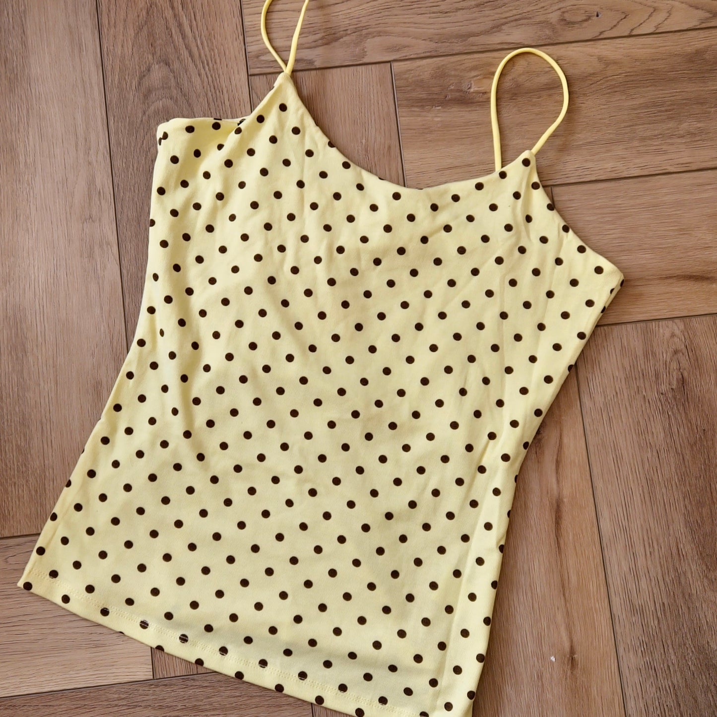 SHELBY - Spaghetti Strap Polka Dot Vest Yellow