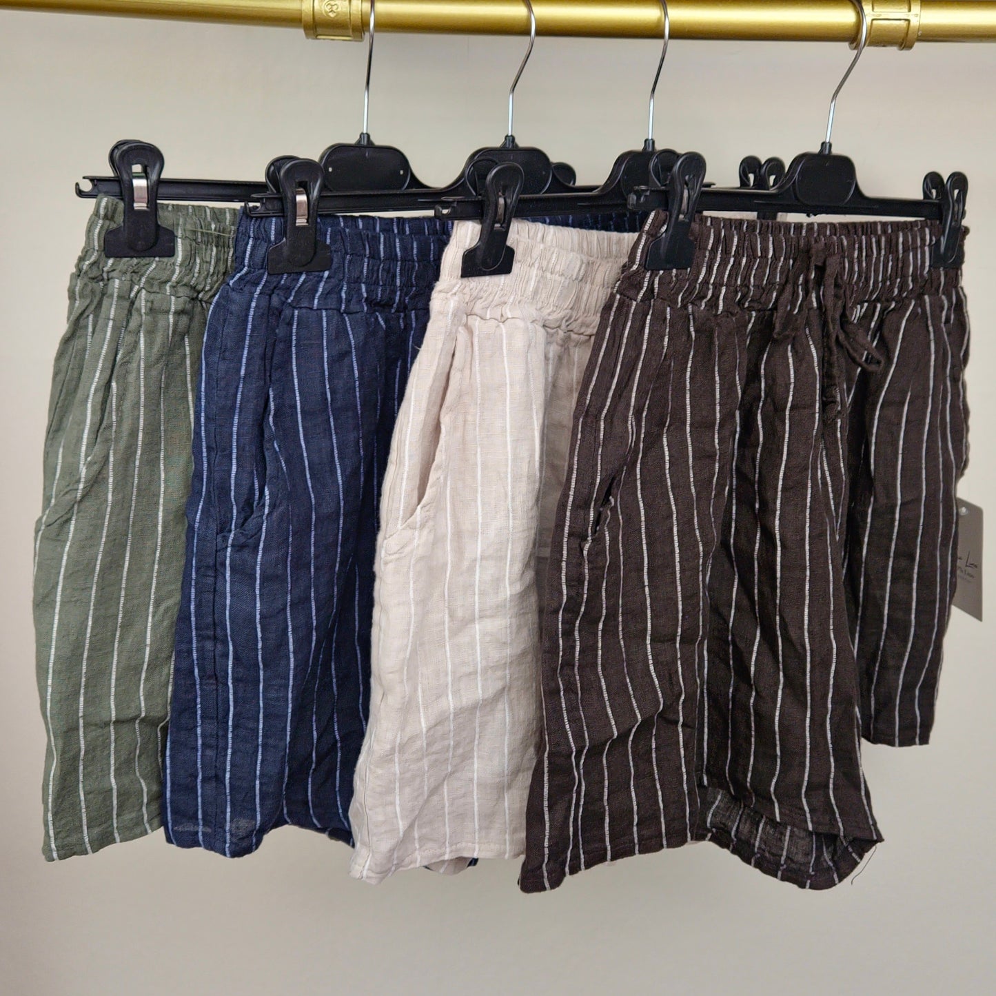 HALLIE - Vertical Stripe Linen Shorts Navy