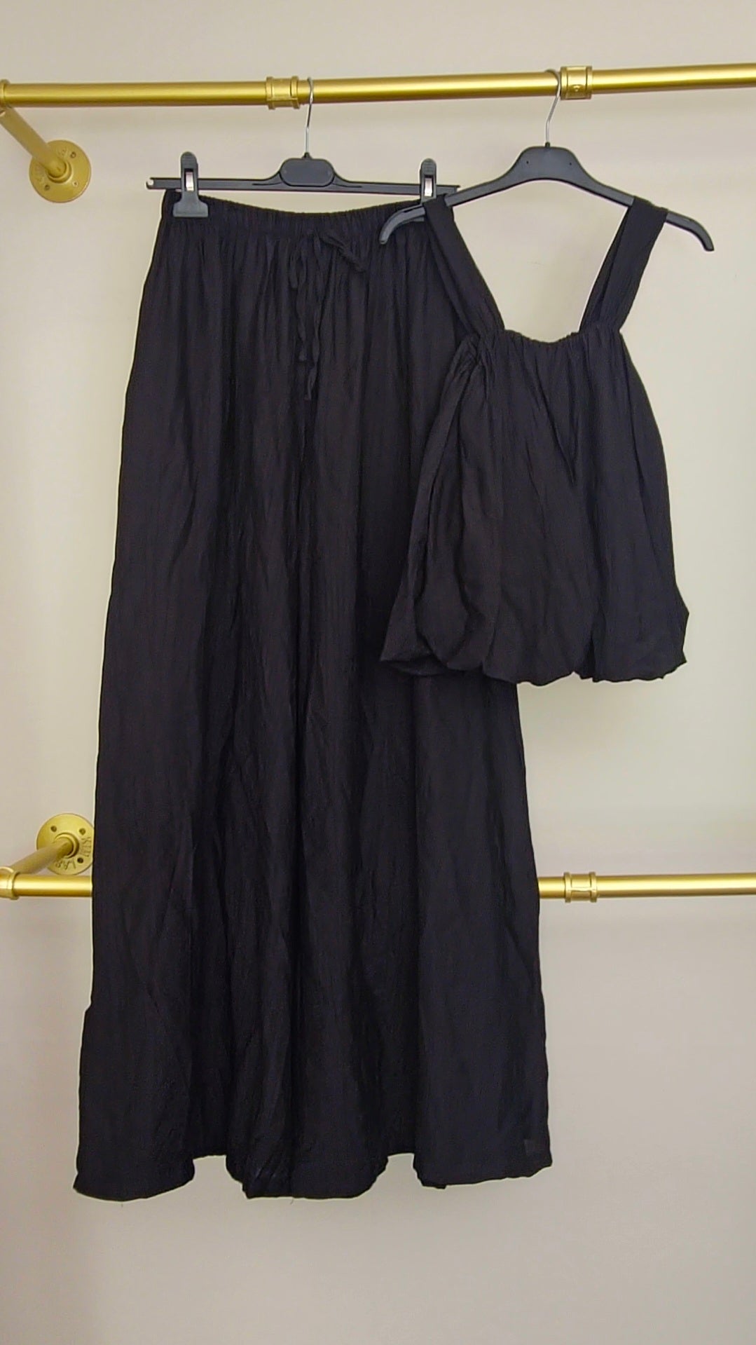 LUCY - Textured Waffle Top & Wide-Leg Trouser Set Black