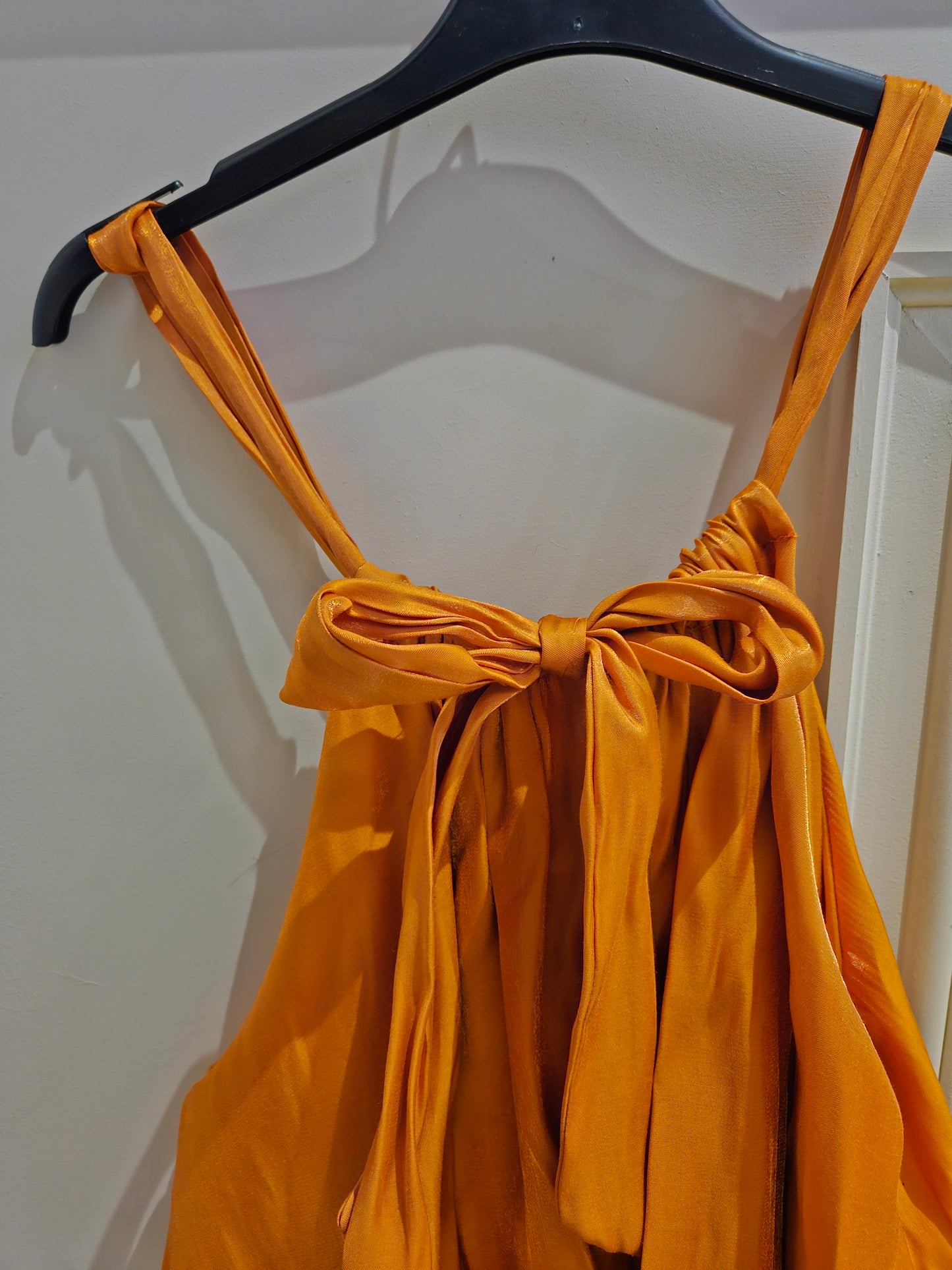 ANNALISE - Tiered Ruffle Halter Neck Dress Shimmer Sunset Orange