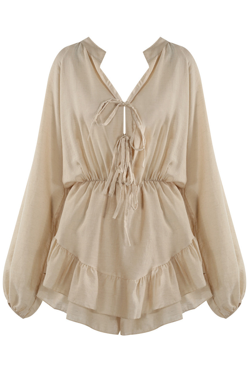 BOHO DREAMS - Tie Front Frill Hem Playsuit
