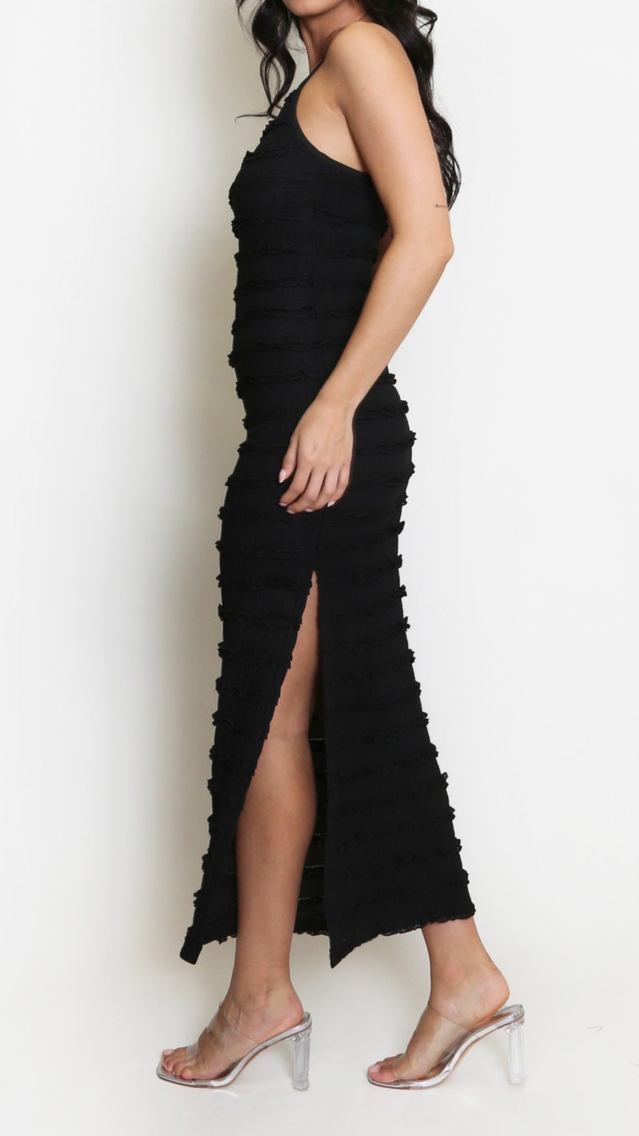 CLAUDIA - Strappy Cami Textured Dress Black