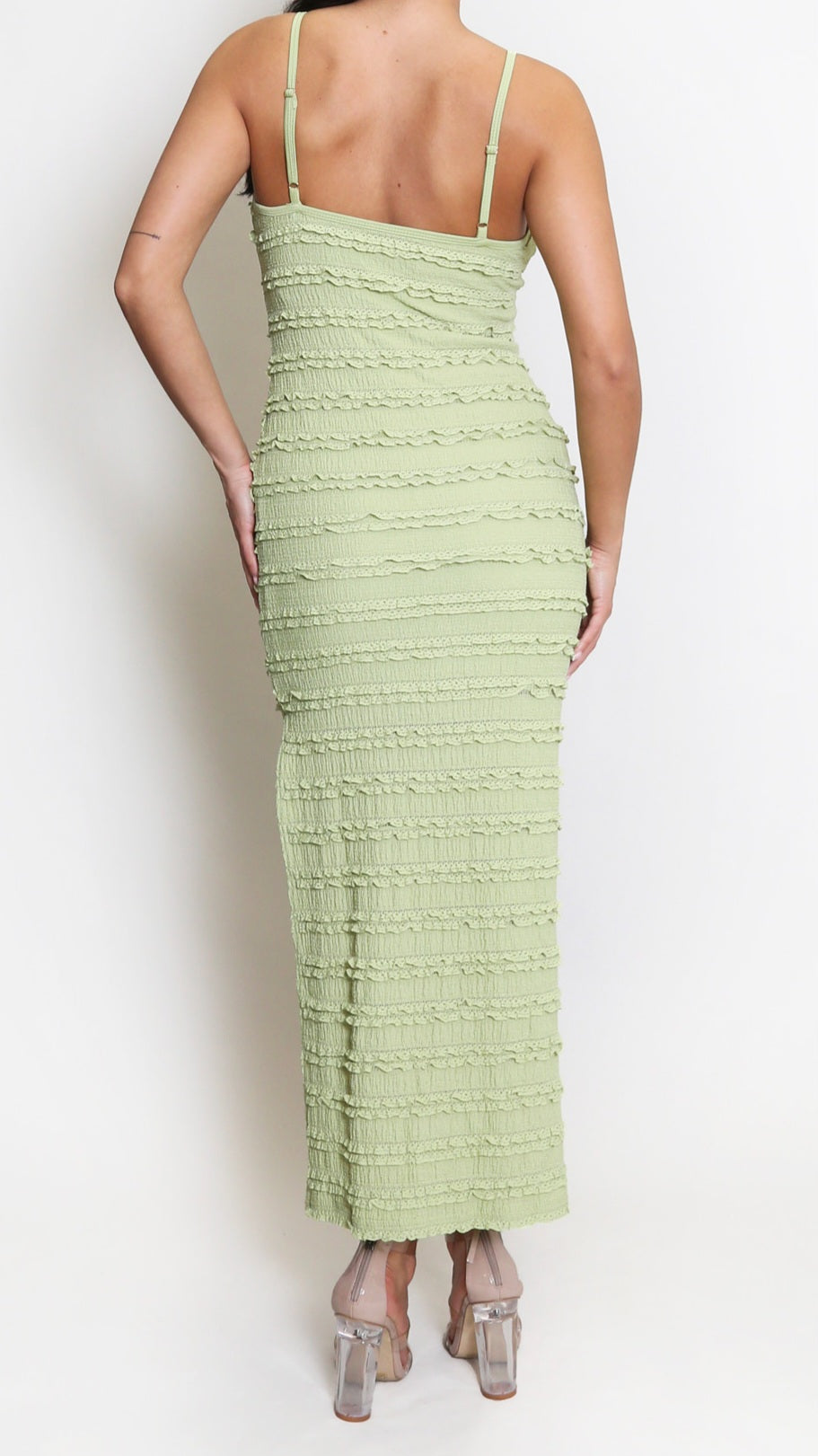 CLAUDIA - Strappy Cami Textured Dress Green