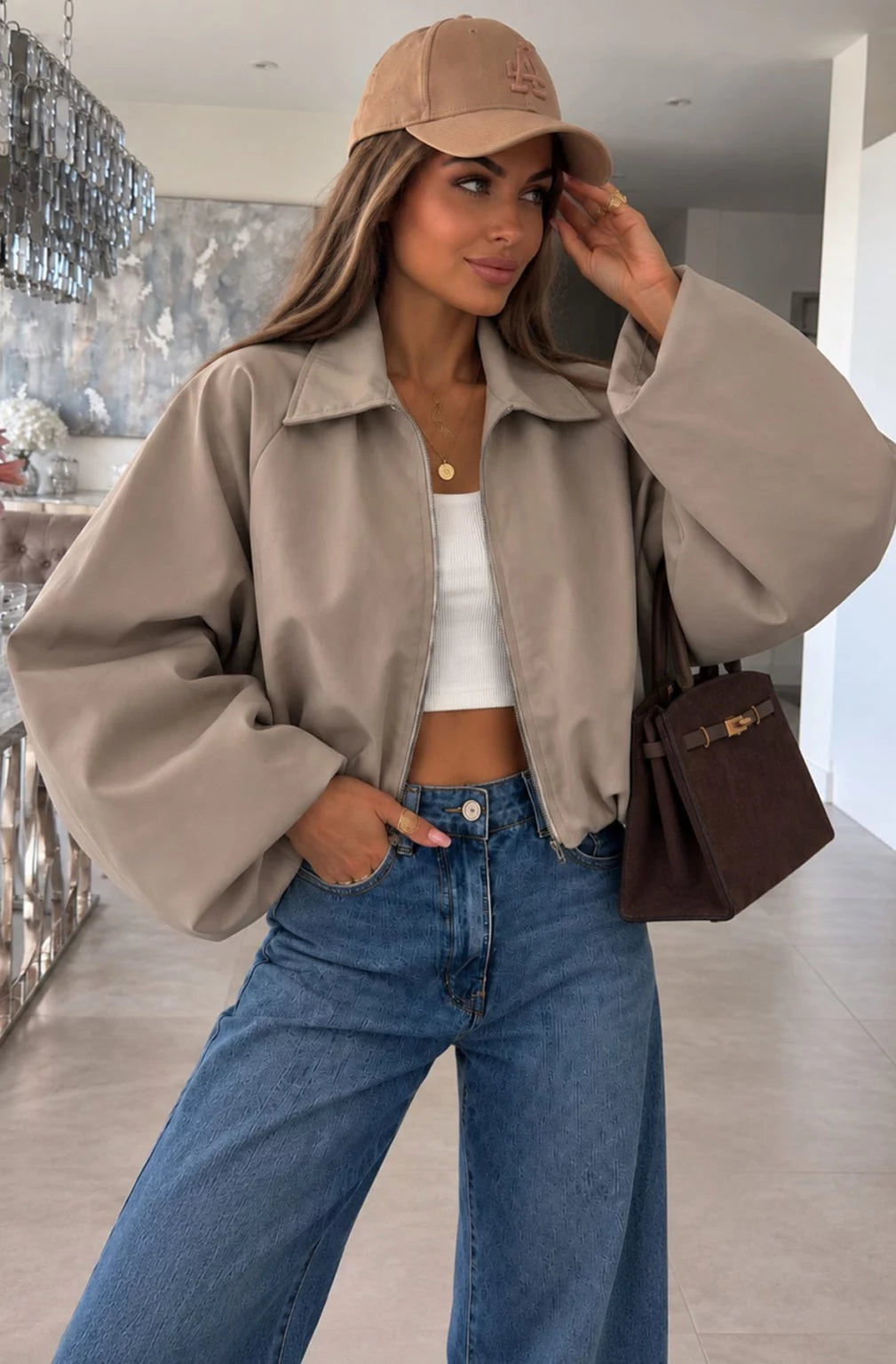 VEDA - Balloon Sleeve Zip Jacket