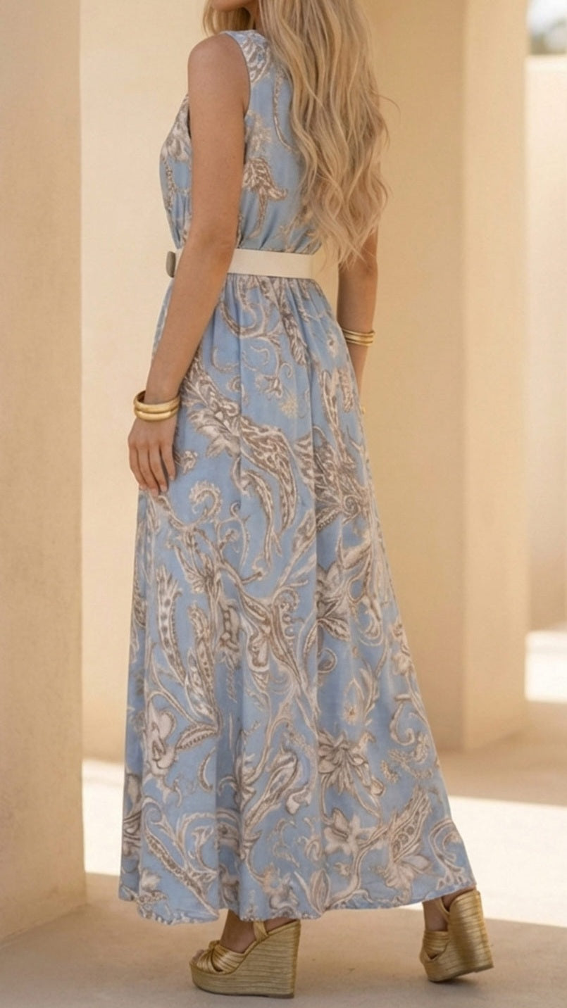 GINNIE - Paisley Print Belted Midaxi Dress