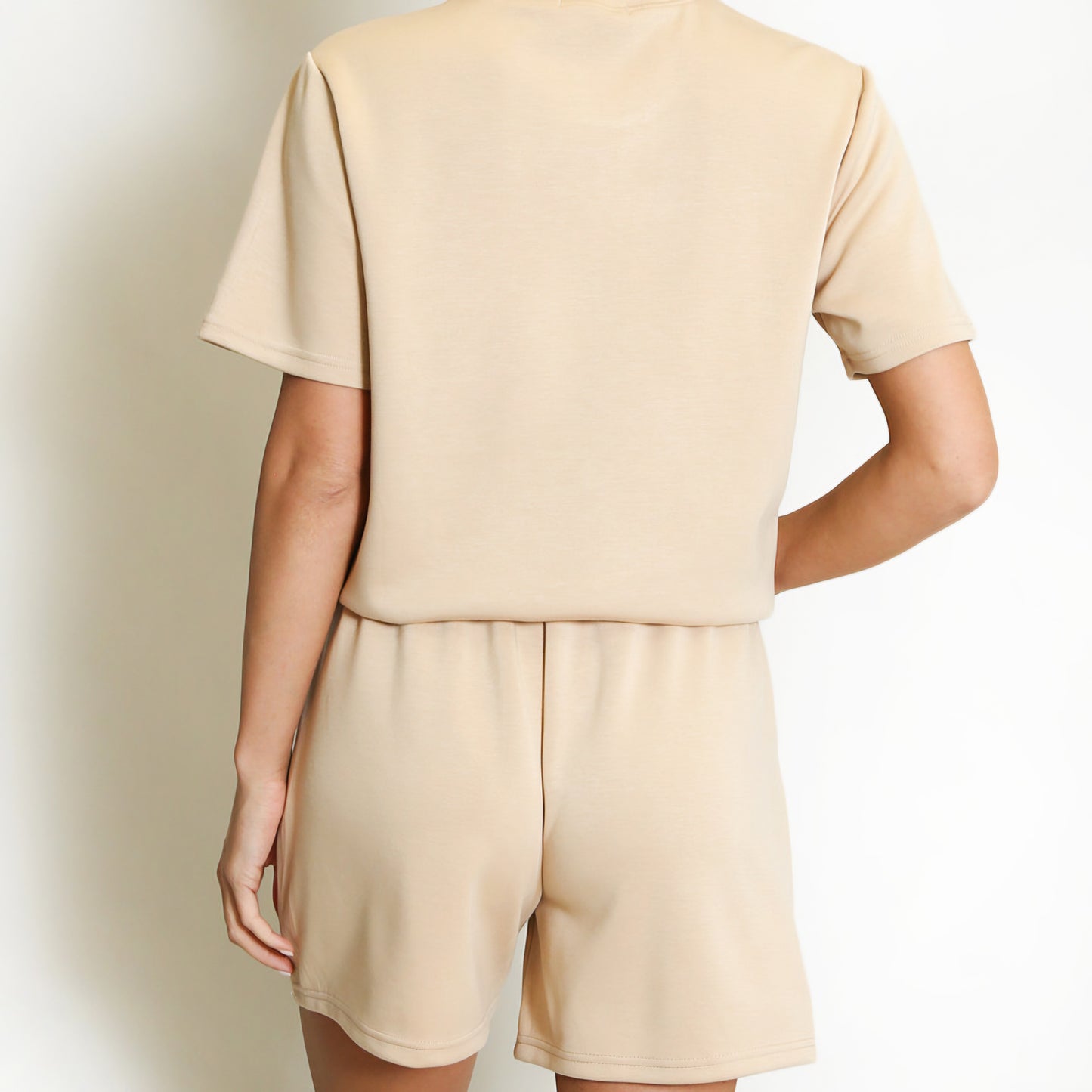 HOLLY - Basic Jersey Tee & Shorts Set Tan