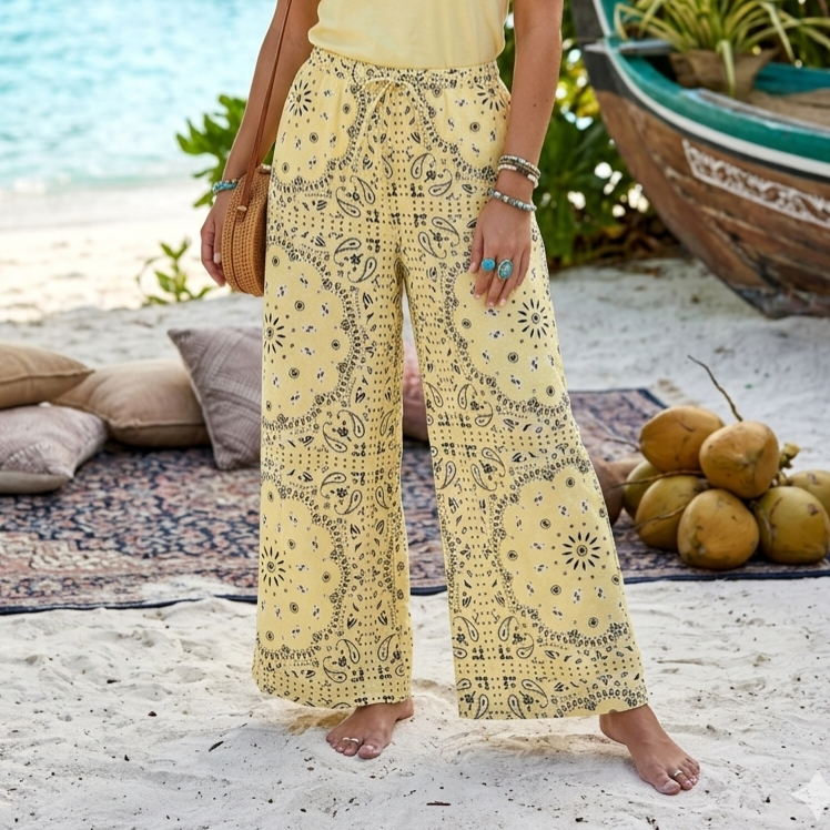 MILLIE - Bandana Print Floaty Trousers Yellow