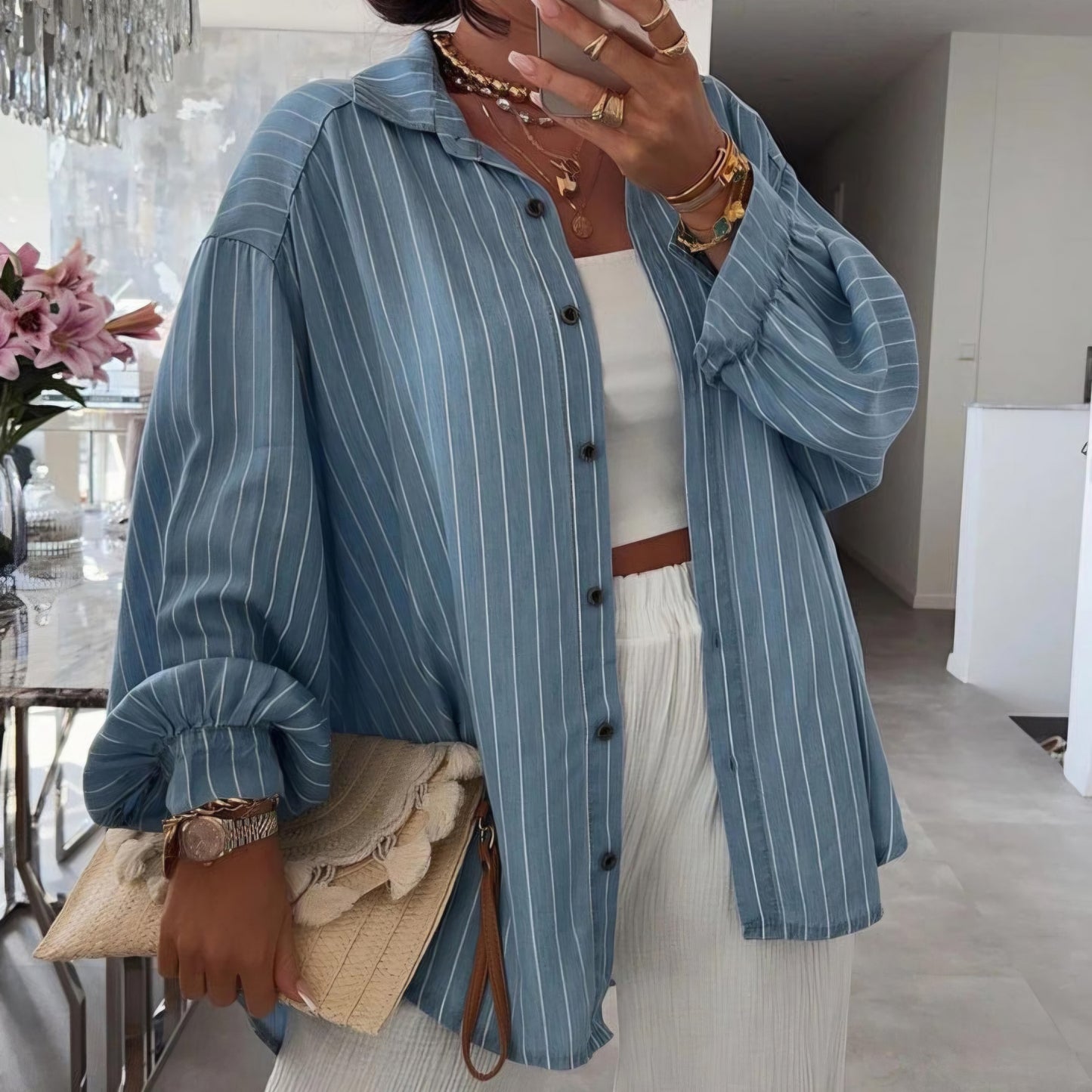 KAYLIE - Striped Collared Shirt