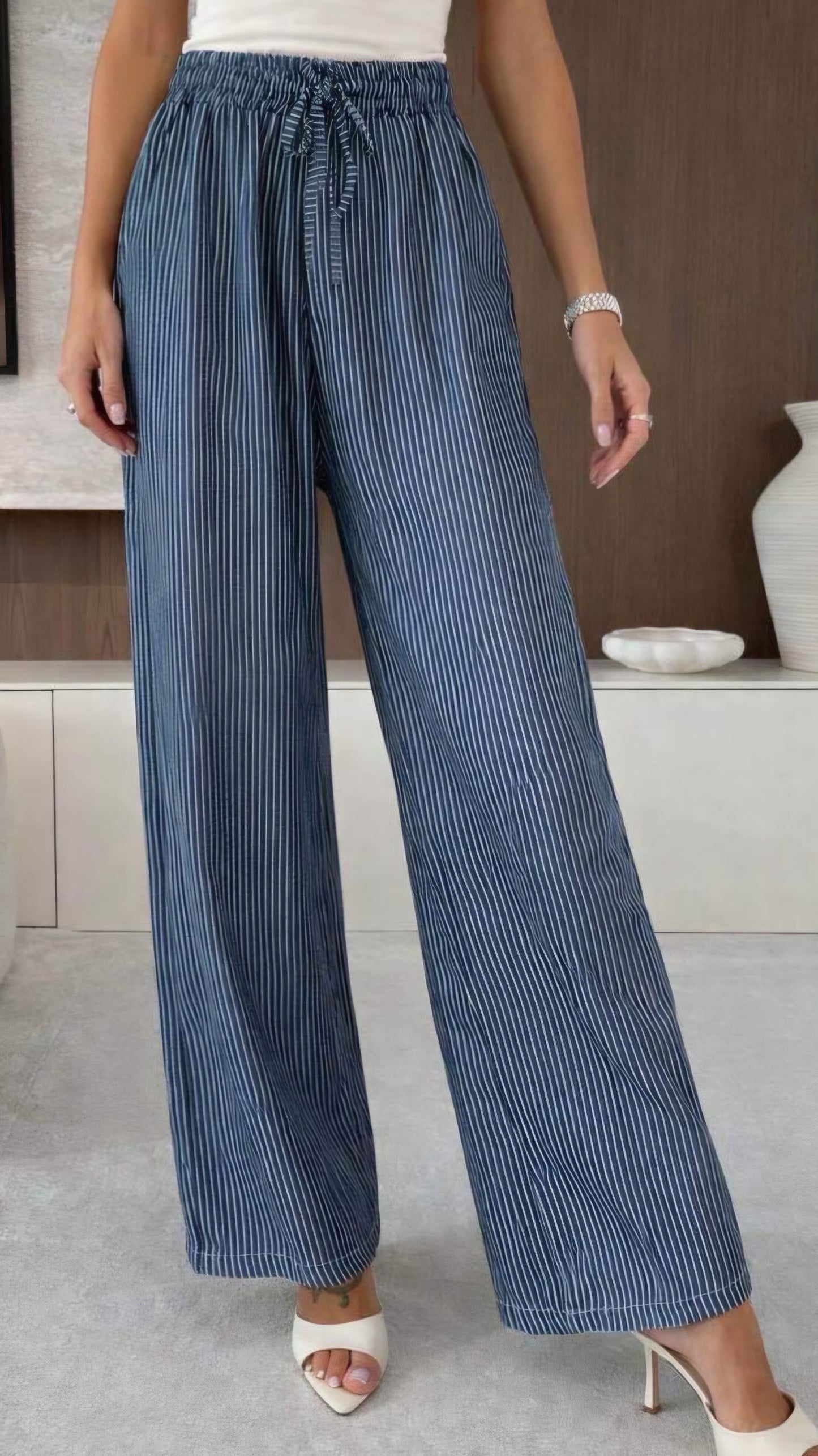 KAYLIE - Striped Wide Leg Pocket Trousers