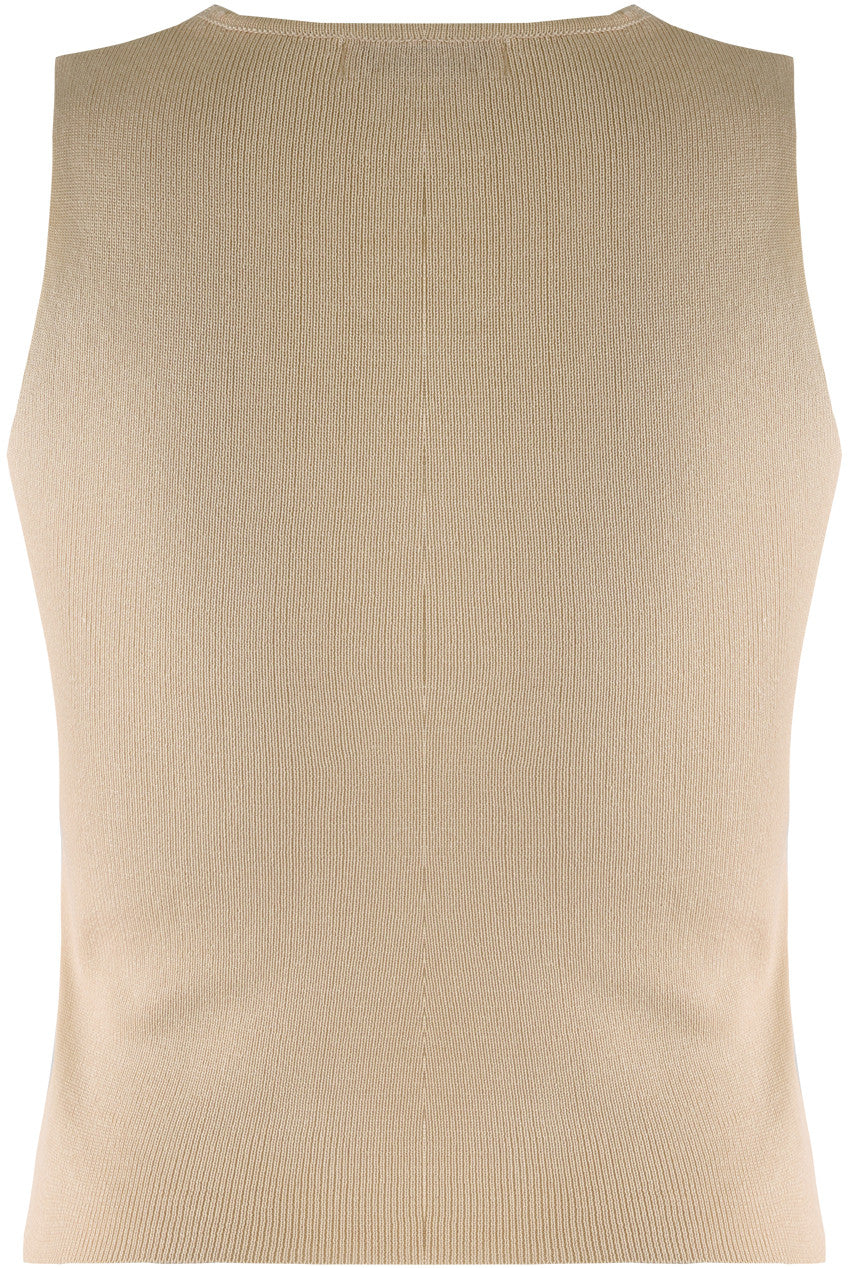ELSIE - Fine Knit V Neck Top Gold Detail Stone