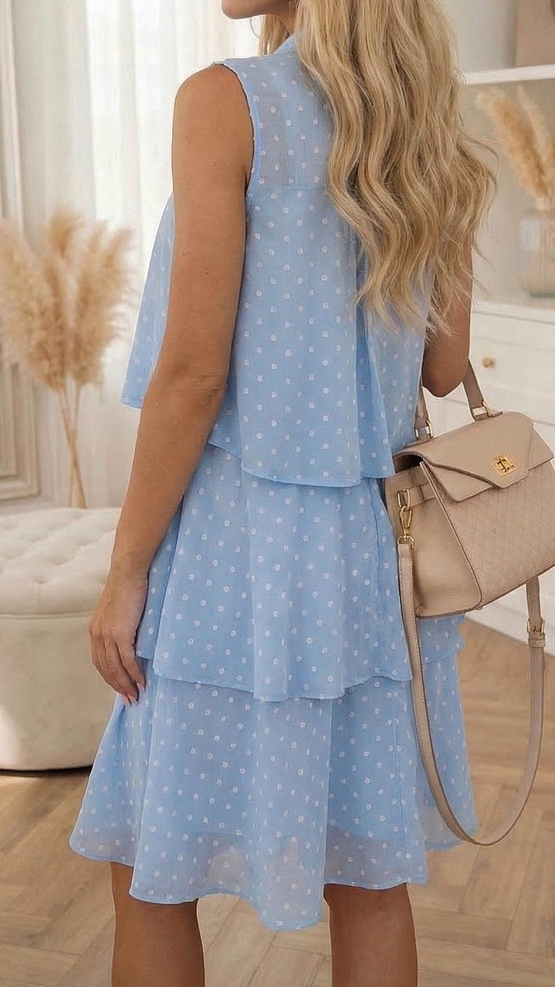MATILDA - Polka Dot Tiered Button Dress Blue