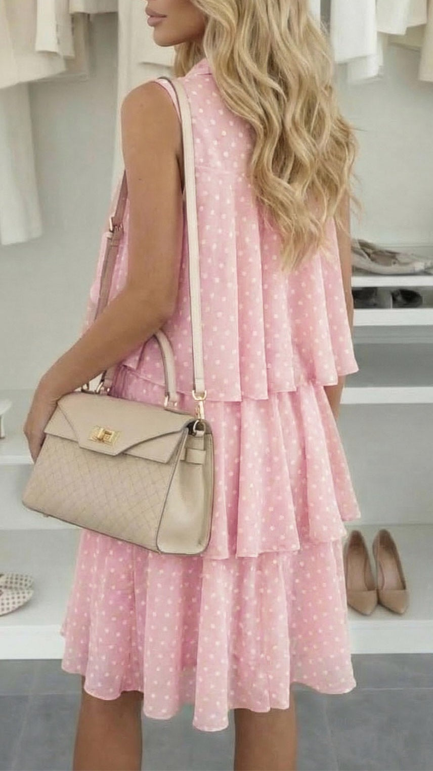 MATILDA - Polka Dot Tiered Button Dress Pink