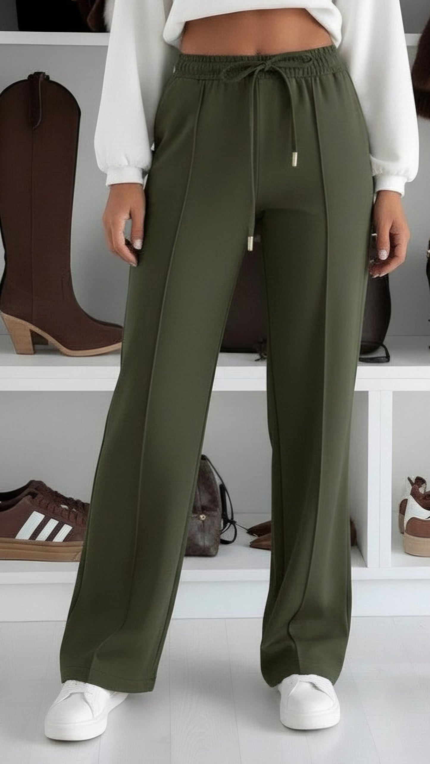 SARAH - Super Soft Elasticated Waist Straight Leg Joggers Khaki