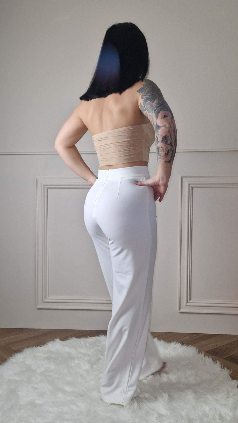 VALENTINA - White High Waist Wide Leg Trouser