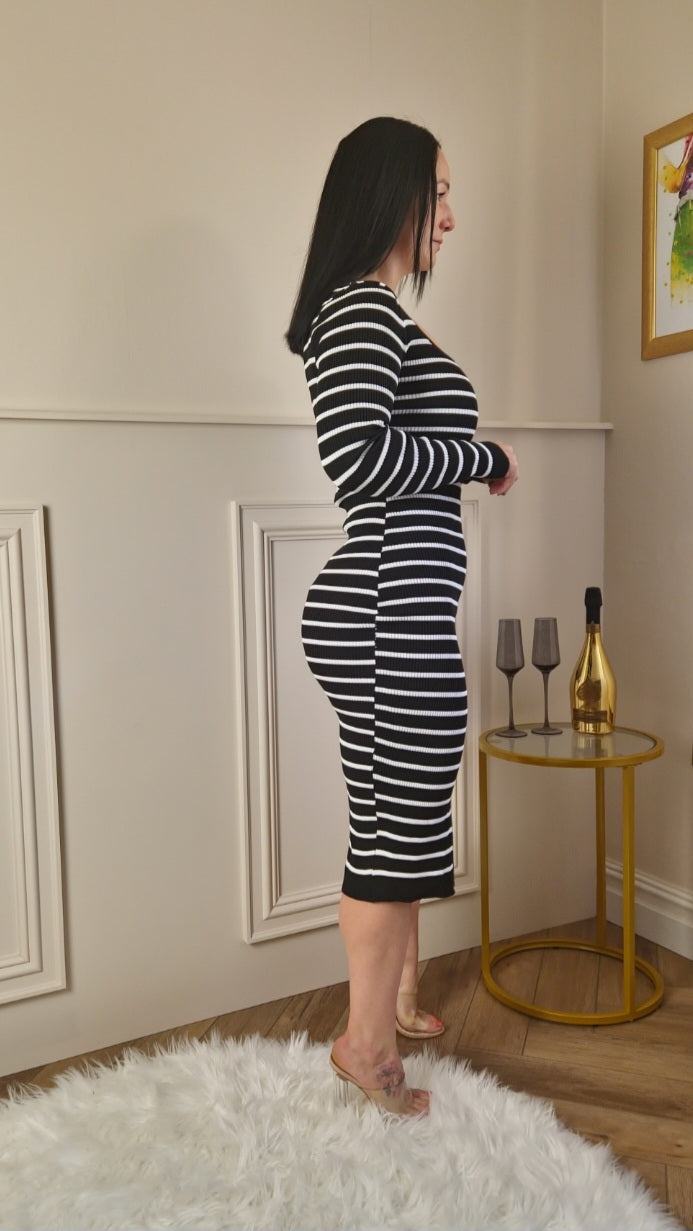 ISABELLA - Side Slit Striped Midi Dress